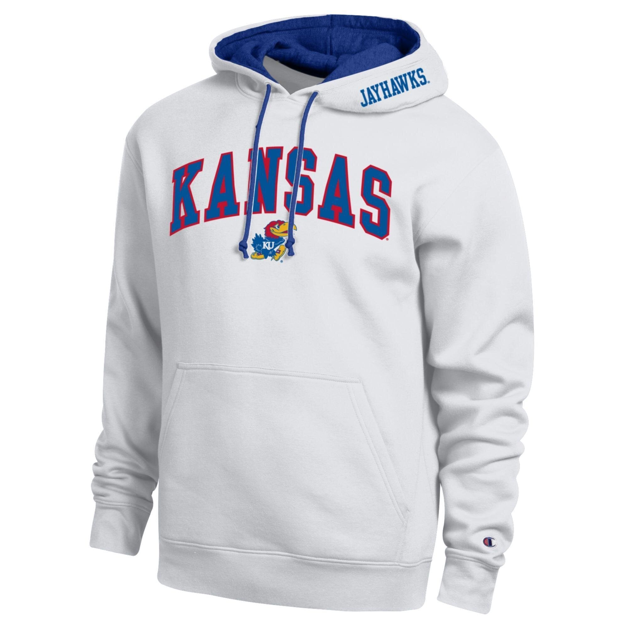 Men's Champion  White Kansas Jayhawks Arch Tackle Twill Hoodie