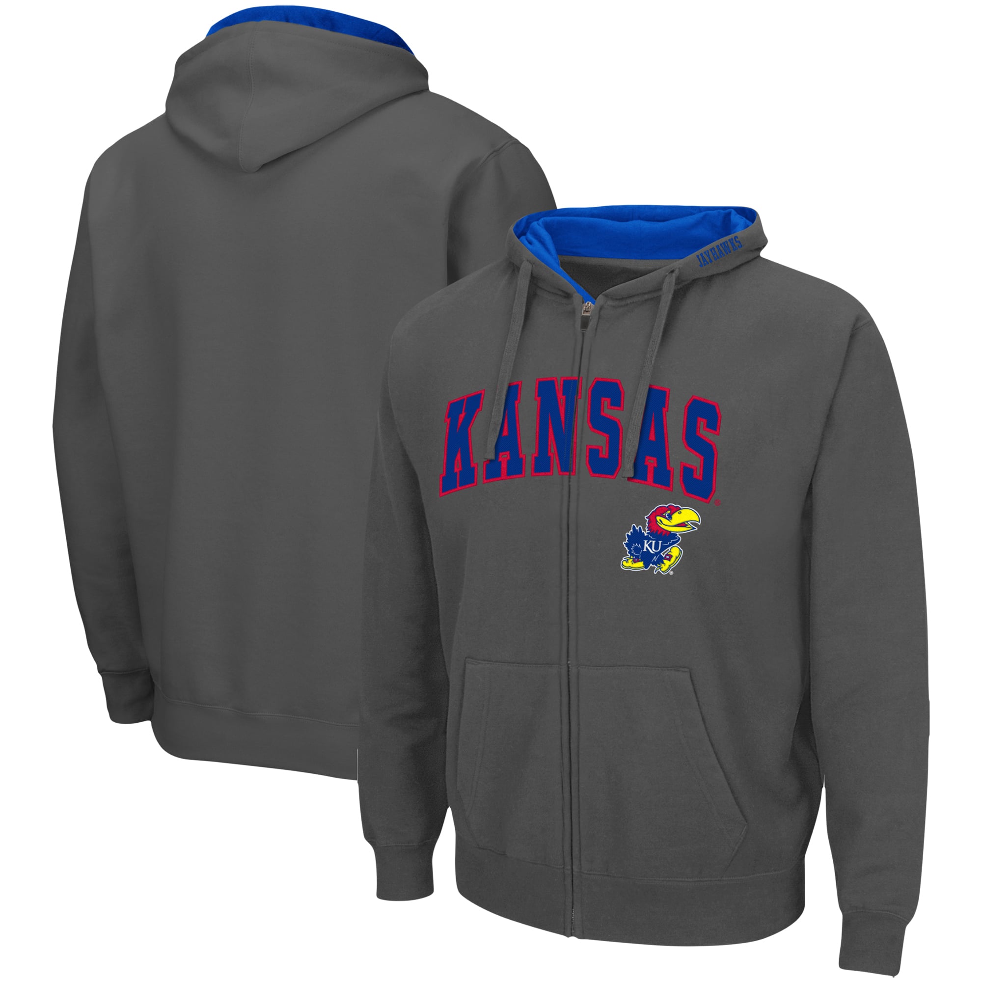 Sweat à capuche zippé Colosseum Charcoal Kansas Jayhawks Arch & Logo 3.0 pour homme