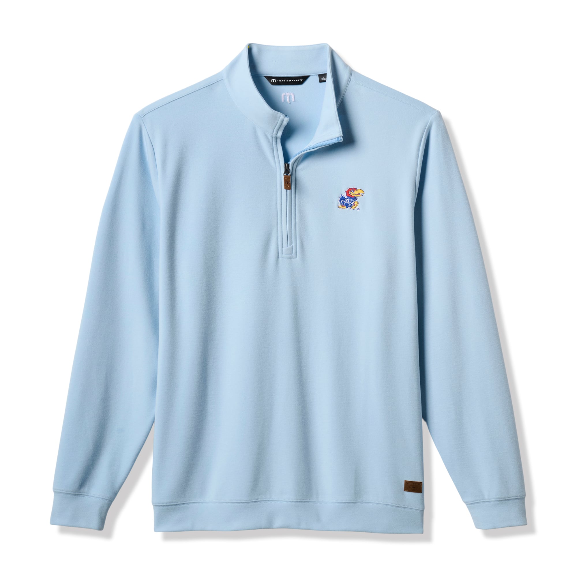 Men's TravisMathew Light Blue Kansas Jayhawks Cloud Home Game Quarter-Zip Tri-Blend Pullover