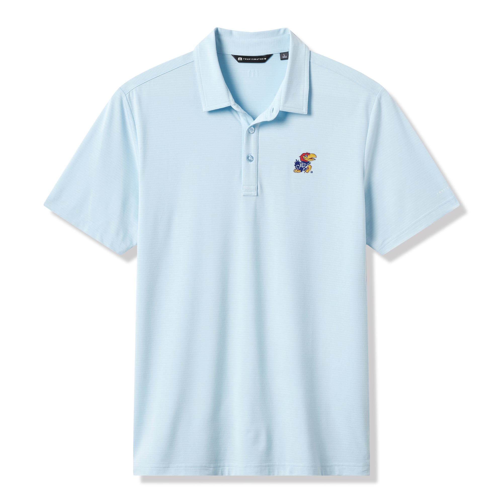 Polo TravisMathew bleu clair Kansas Jayhawks Halftime Show Heater pour homme, mélange de trois matières