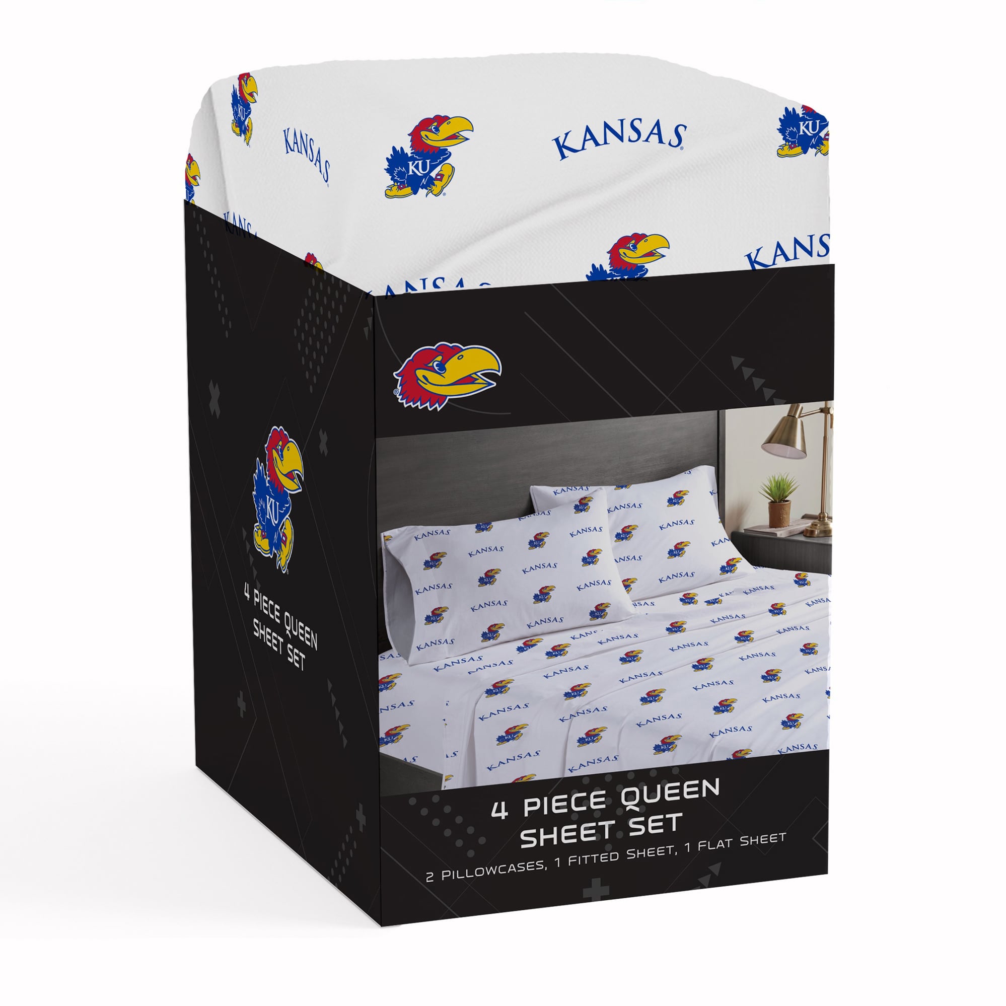 Ensemble de draps quatre pièces Pegasus Kansas Jayhawks pour lit queen
