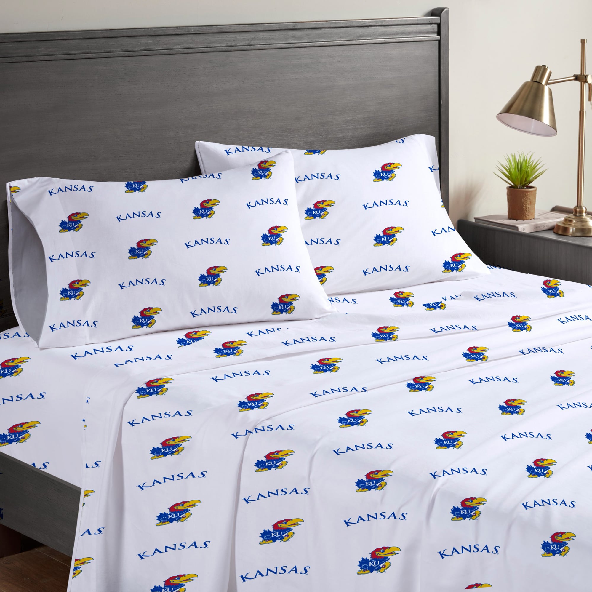 Ensemble de draps quatre pièces Pegasus Kansas Jayhawks pour lit queen