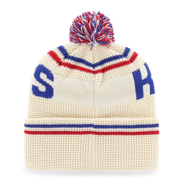 Bonnet unisexe '47 crème Kansas Jayhawks en maille gaufrée à revers avec pompon