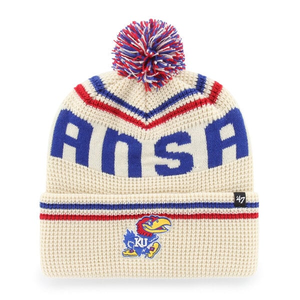 Bonnet unisexe '47 crème Kansas Jayhawks en maille gaufrée à revers avec pompon