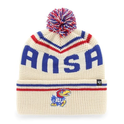  Kansas Jayhawks '47 Unisex Quattrle Waffle Cuffed Knit Hat with Pom - Cream