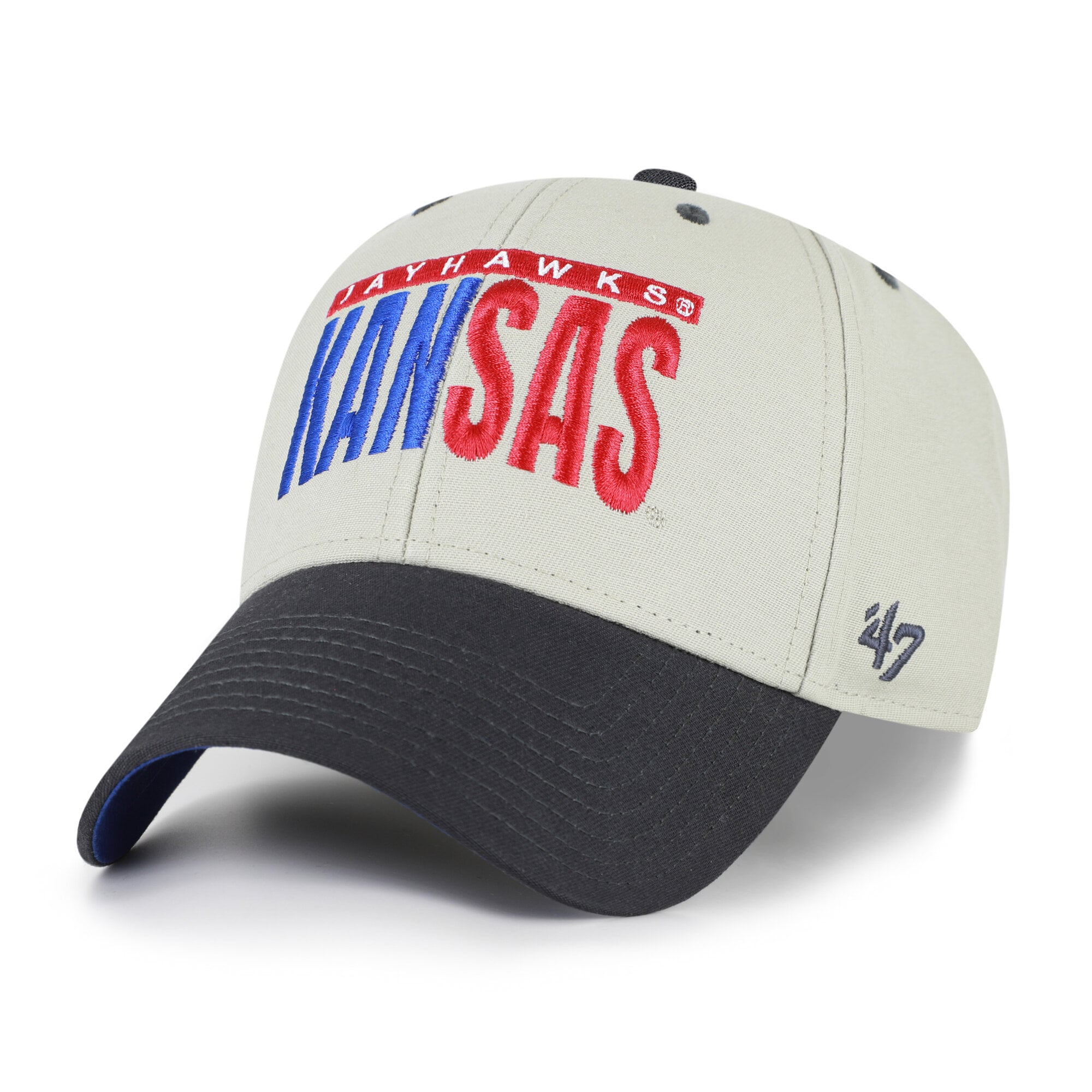 Casquette unisexe ajustable '47 grise/noire Kansas Jayhawks, inscription demi-bloc MVP