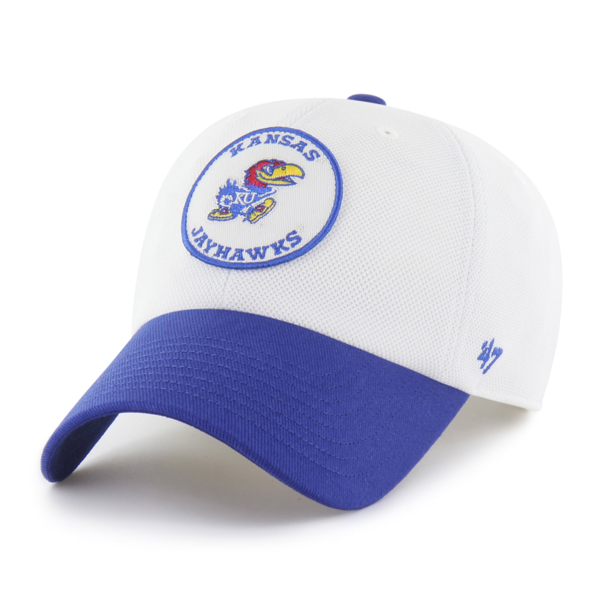 Casquette unisexe ajustable '47 blanche/bleu roi Kansas Jayhawks Piqué Patch Clean Up