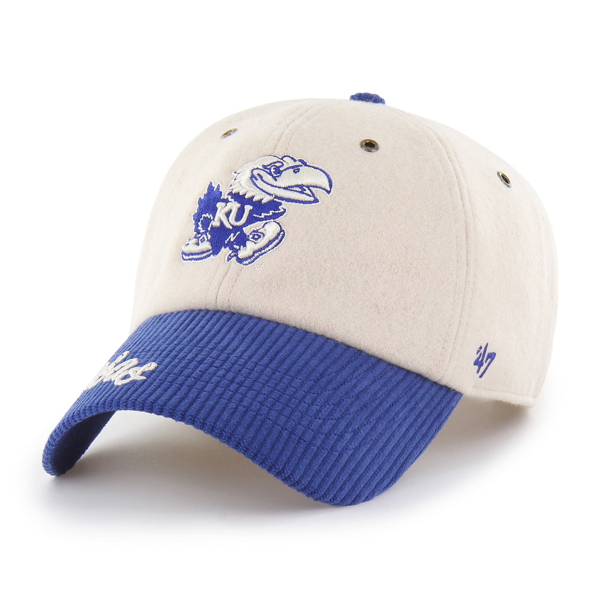 Women's '47 Cream/Royal Kansas Jayhawks Rope Script Clean Up Adjustable Hat