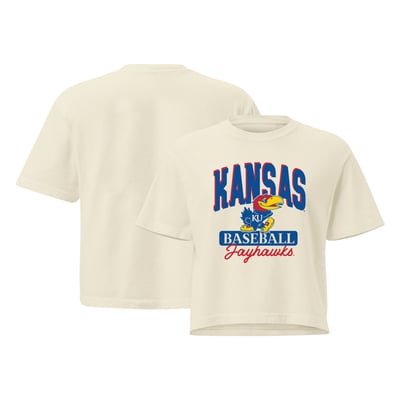 Kansas Jayhawks Women's Comfort Colors Baseball Mascot Cropped T-Shirt - Cream