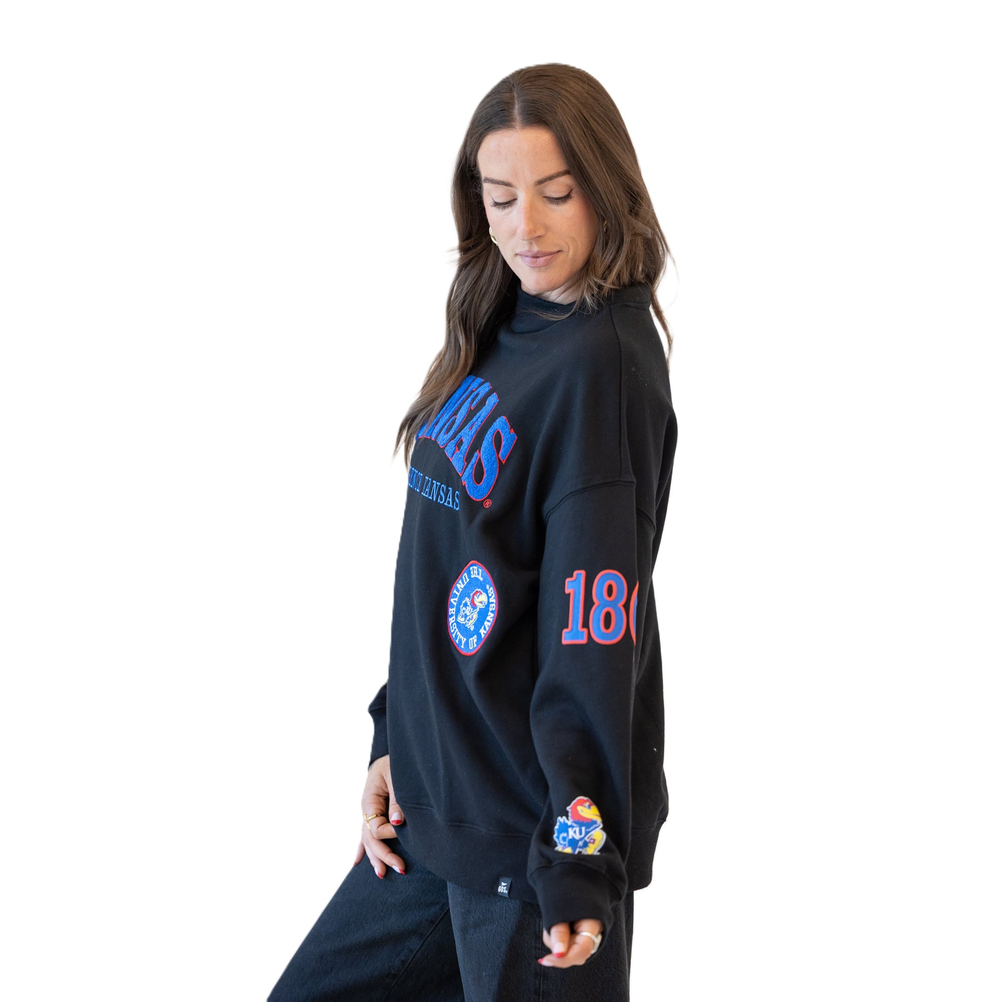 Sweat-shirt à col montant noir écusson Kansas Jayhawks pour femmes, collection Gameday Social