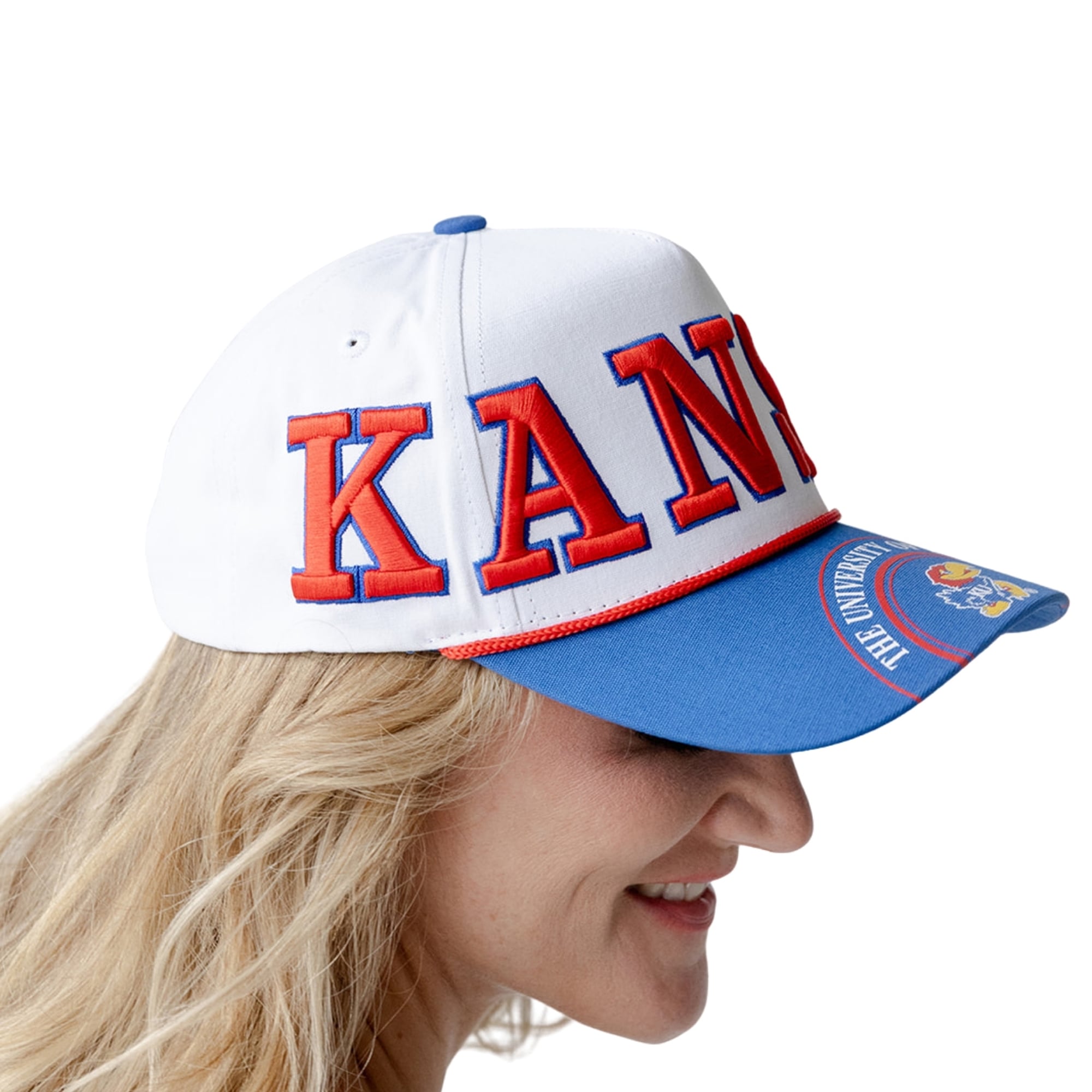 Women's Gameday Social  White/Royal Kansas Jayhawks Five-Panel Rope Away Adjustable Hat