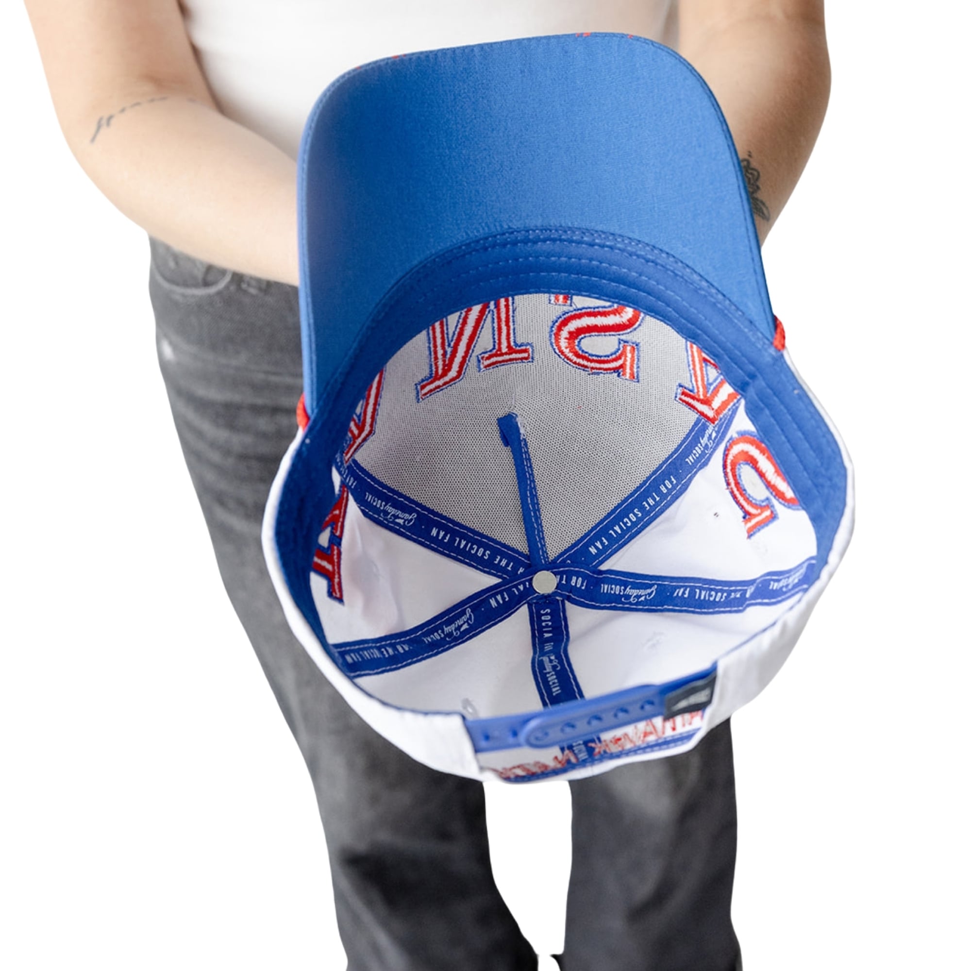 Women's Gameday Social  White/Royal Kansas Jayhawks Five-Panel Rope Away Adjustable Hat