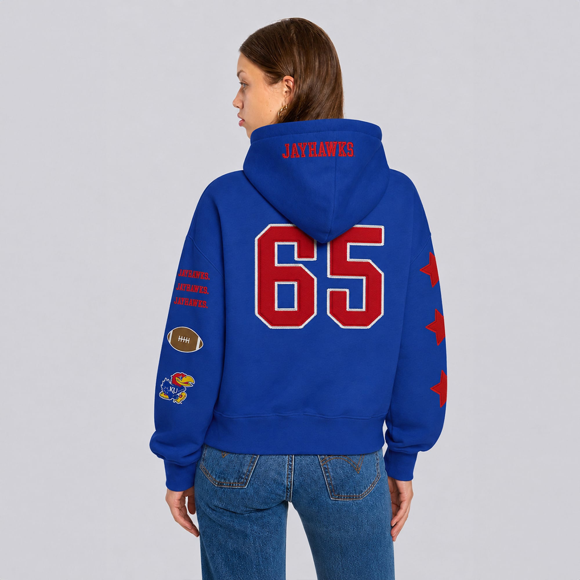 Sweat à capuche court Hype and Vice Royal Kansas Jayhawks pour femmes