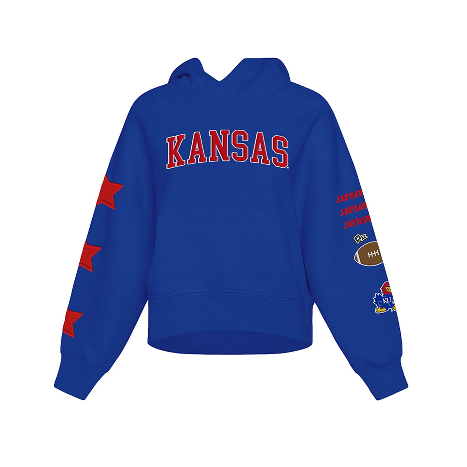 Sweat à capuche court Hype and Vice Royal Kansas Jayhawks pour femmes