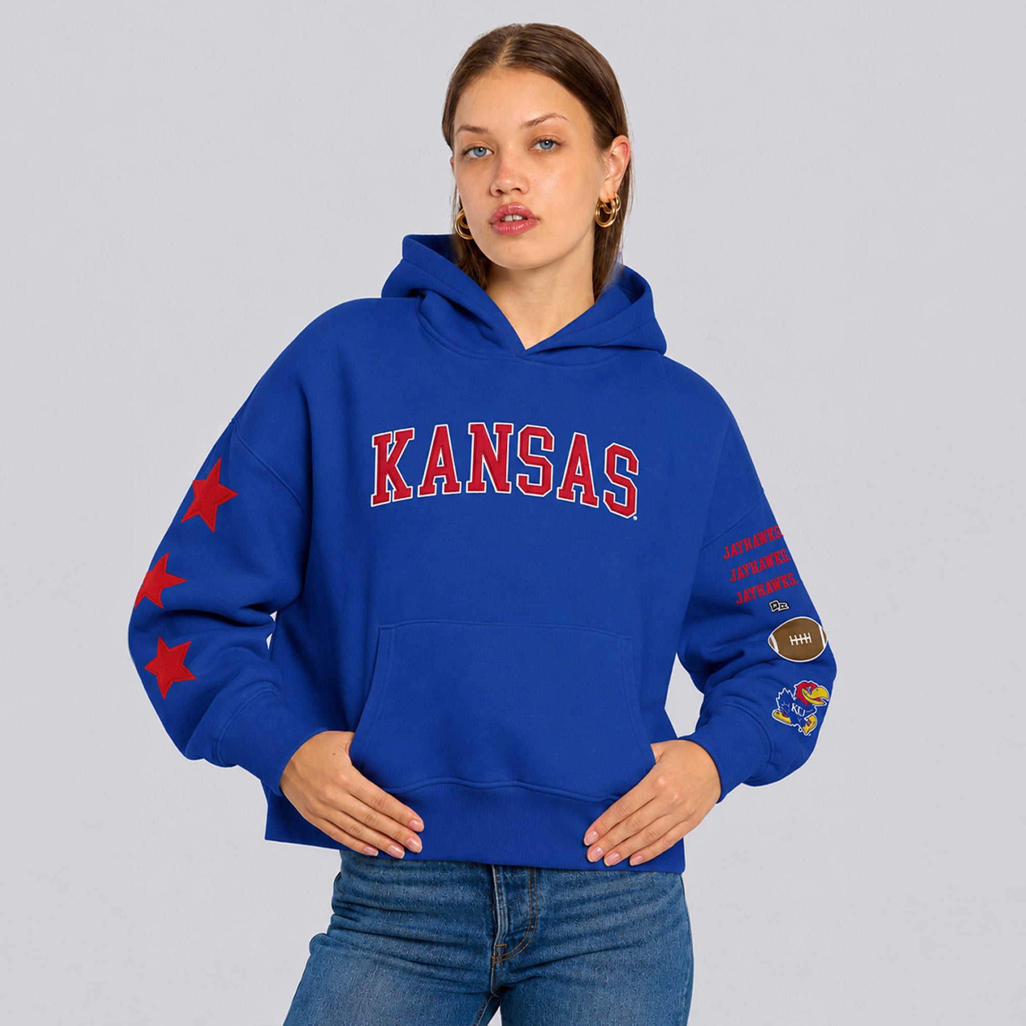 Sweat à capuche court Hype and Vice Royal Kansas Jayhawks pour femmes