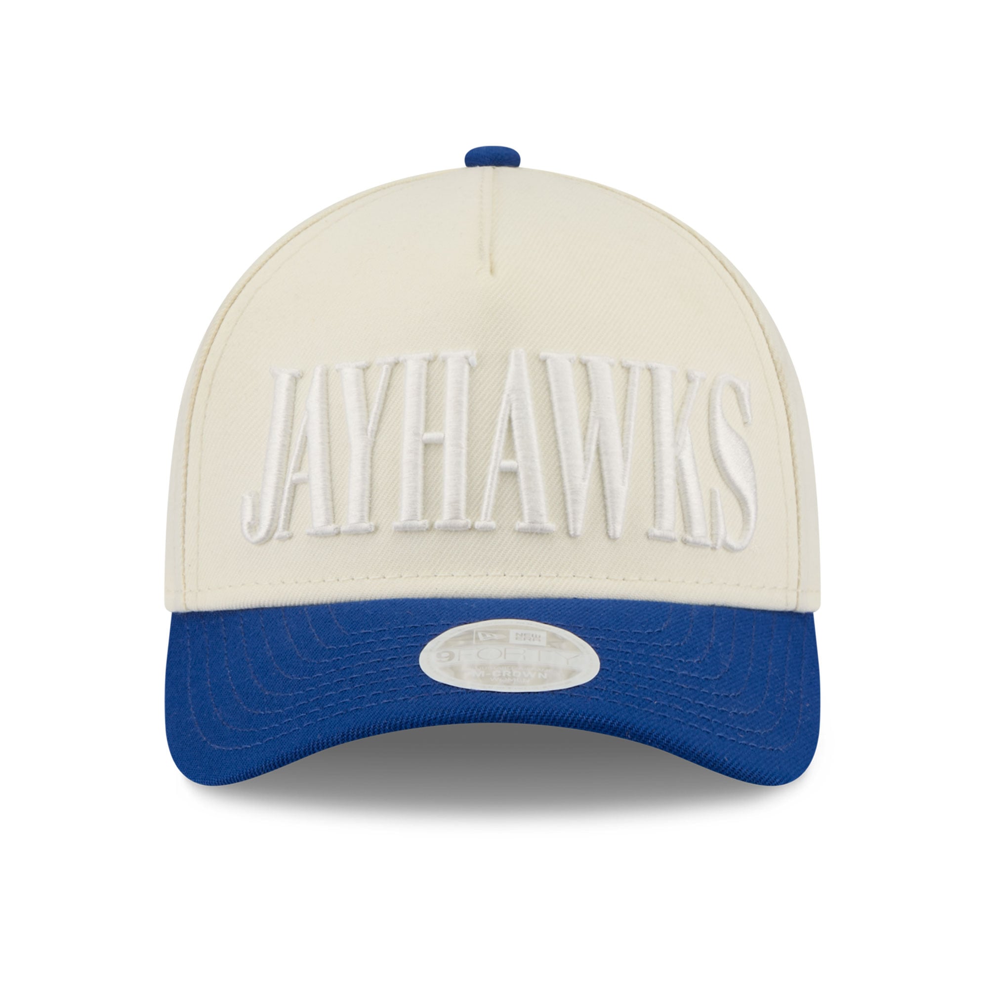 Casquette ajustable New Era pour femme, blanche et bleue, Kansas Jayhawks, modèle 9FORTY A-Frame.