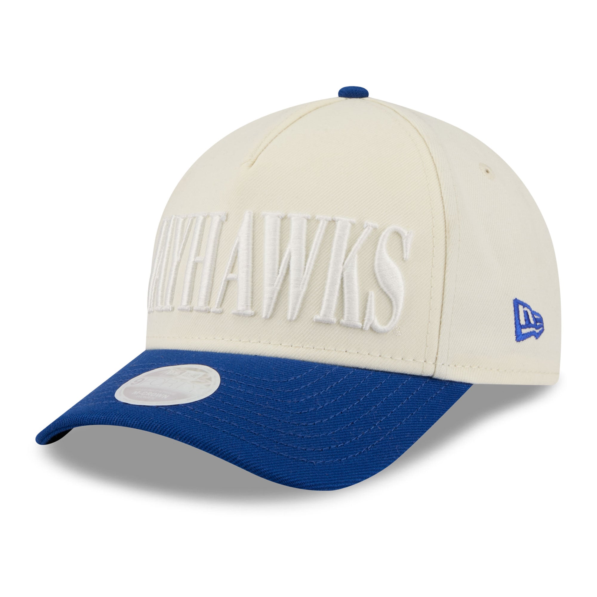 Casquette ajustable New Era pour femme, blanche et bleue, Kansas Jayhawks, modèle 9FORTY A-Frame.
