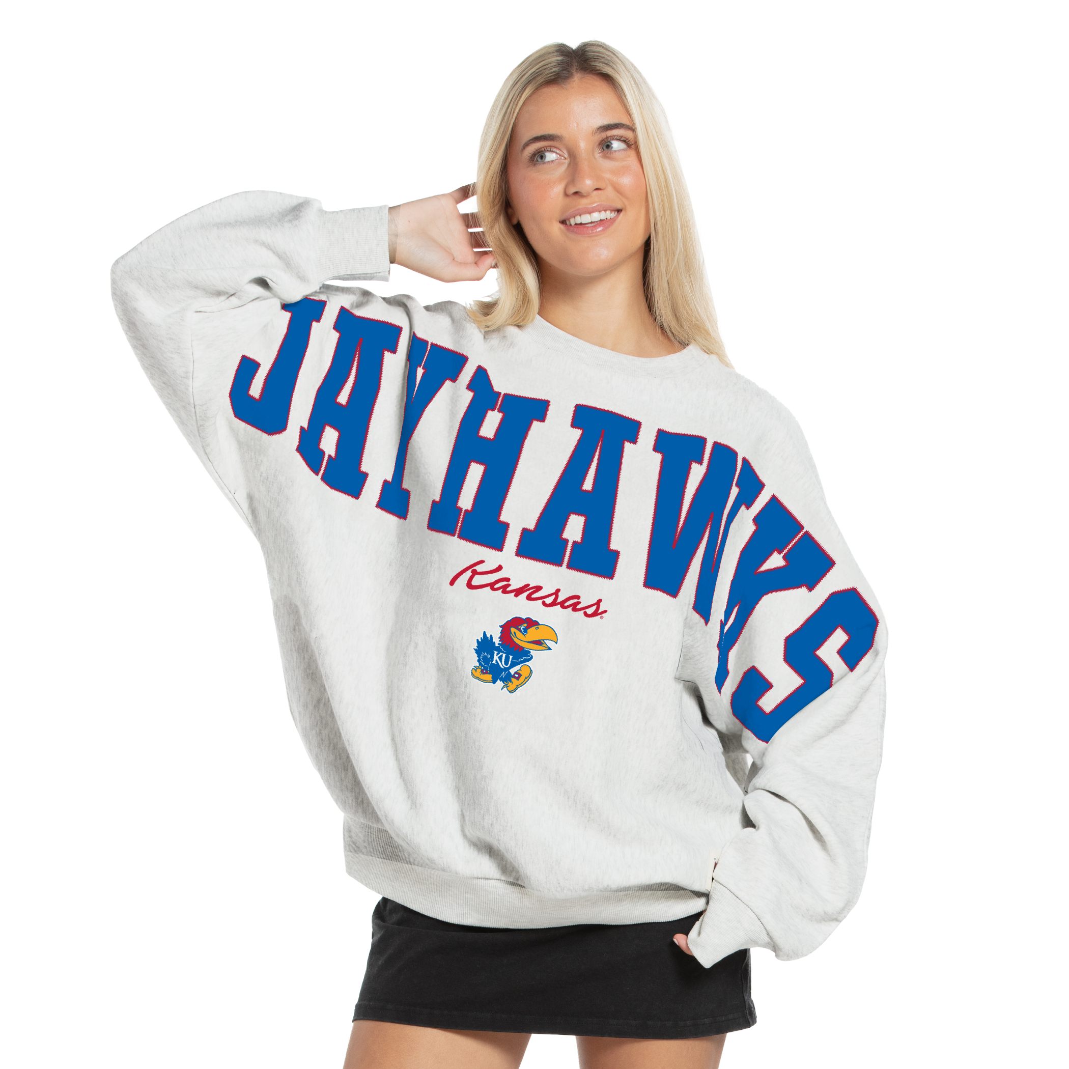 Sweat-shirt oversize en flanelle gris chiné Kansas Jayhawks pour femme, de la marque Pressbox.