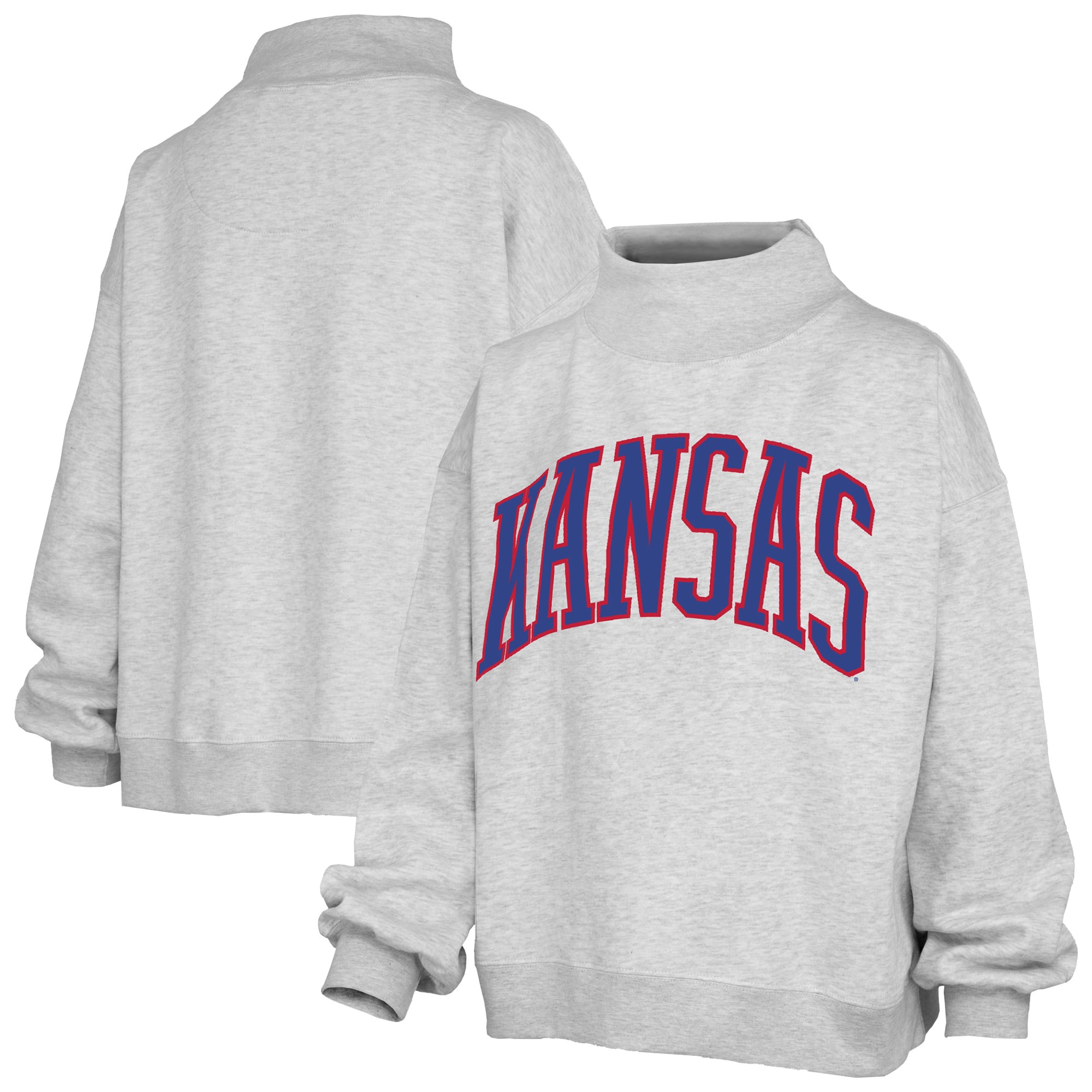 Women's Pressbox Heather Gray Kansas Jayhawks Oversized Nelson Mock Neck Sweatshirt