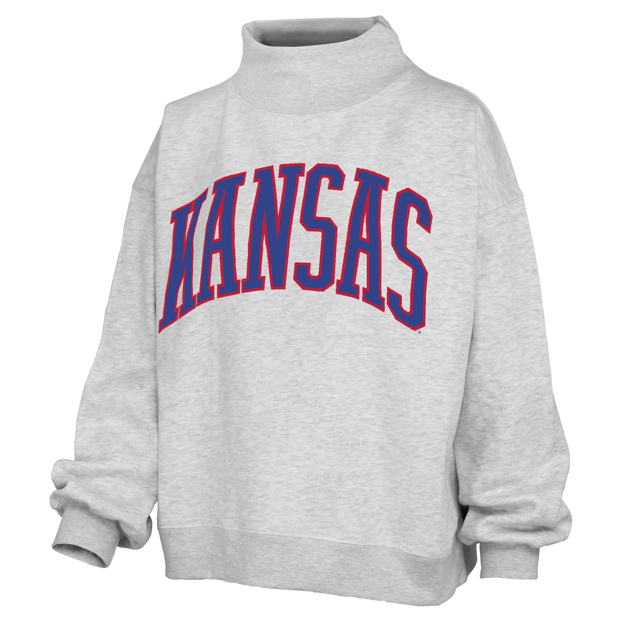 Women's Pressbox Heather Gray Kansas Jayhawks Oversized Nelson Mock Neck Sweatshirt