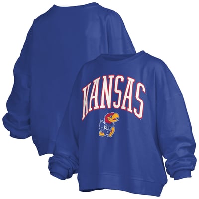 Kansas Jayhawks Pressbox Women's Oversized Janise Arch Over Logo Fleece Sweatshirt - Royal