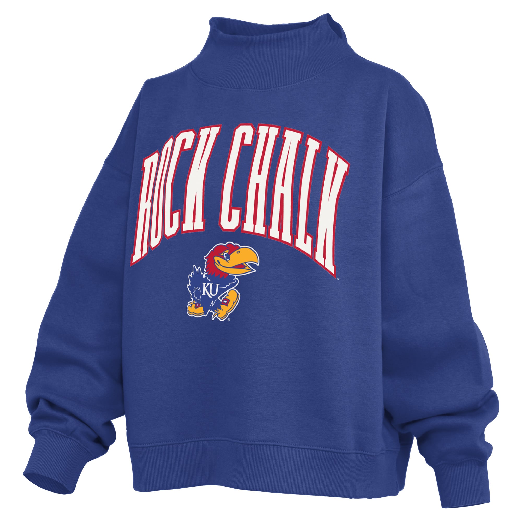Sweat-shirt à col montant oversize en polaire avec slogan des Kansas Jayhawks de Pressbox Royal pour femmes