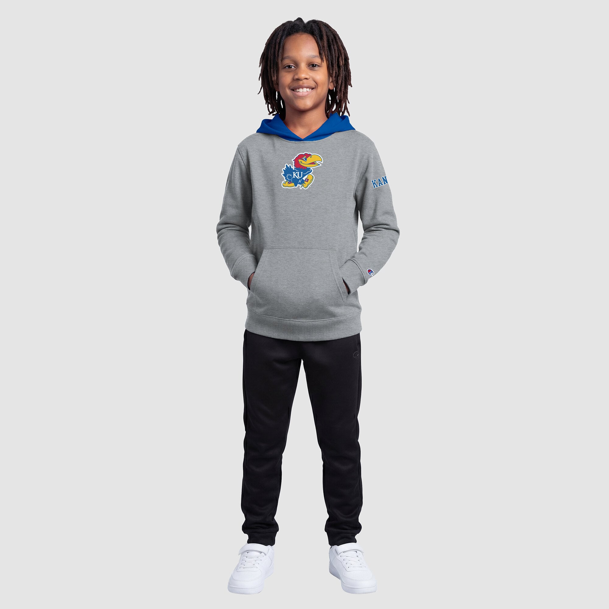 Youth Champion Heather Gray Kansas Jayhawks Fleece Hoodie