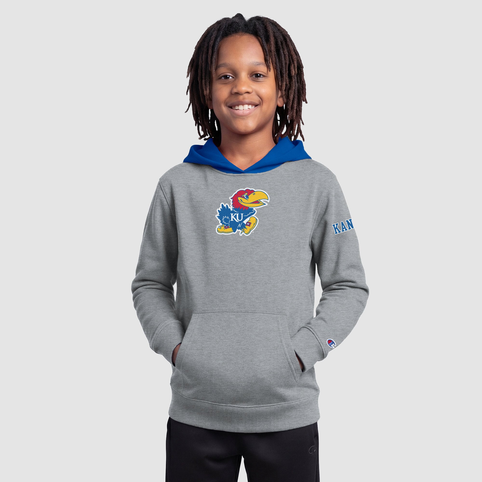 Youth Champion  Heather Gray Kansas Jayhawks Fleece Hoodie