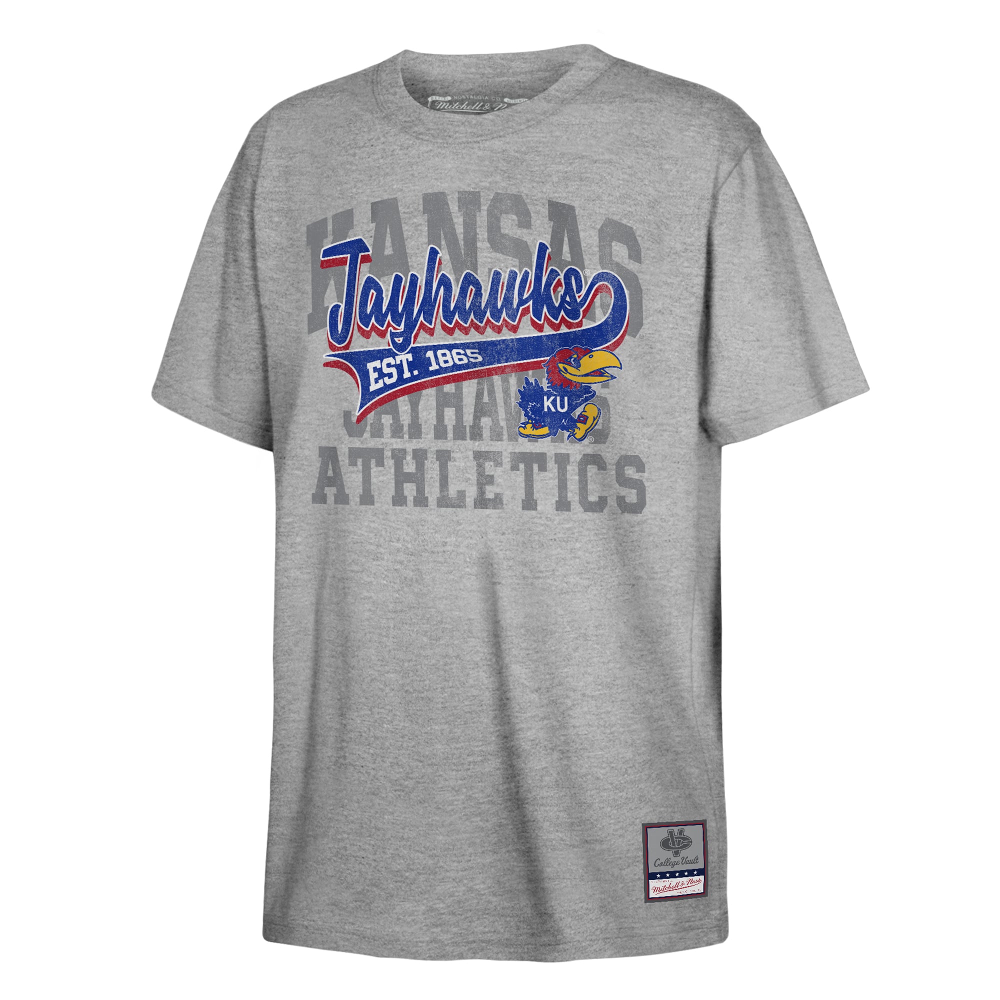 Youth Mitchell & Ness  Heather Gray Kansas Jayhawks Retro Sweeper T-Shirt