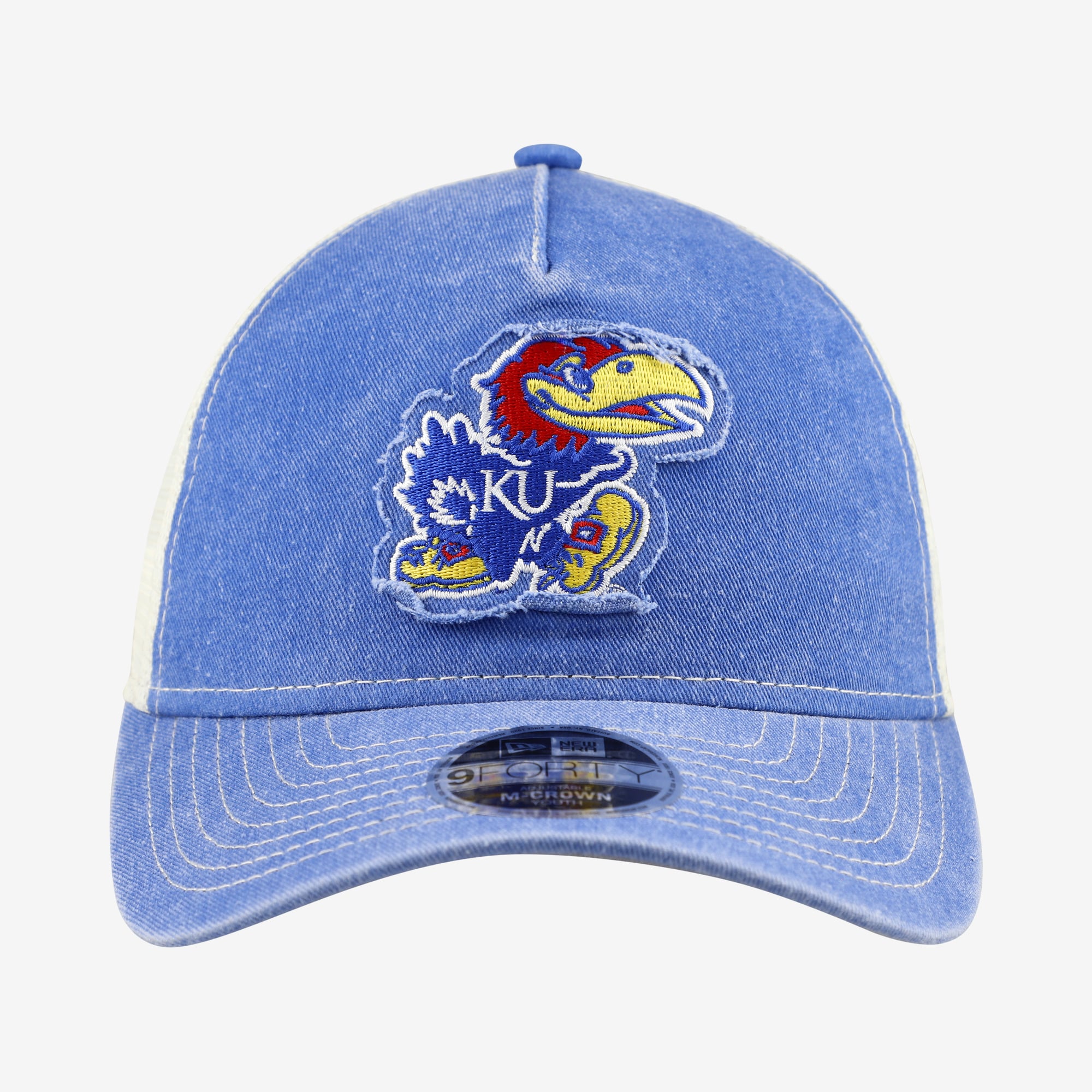 Casquette trucker rétro ajustable New Era Royal Kansas Jayhawks 9FORTY A-Frame M-Crown pour jeunes