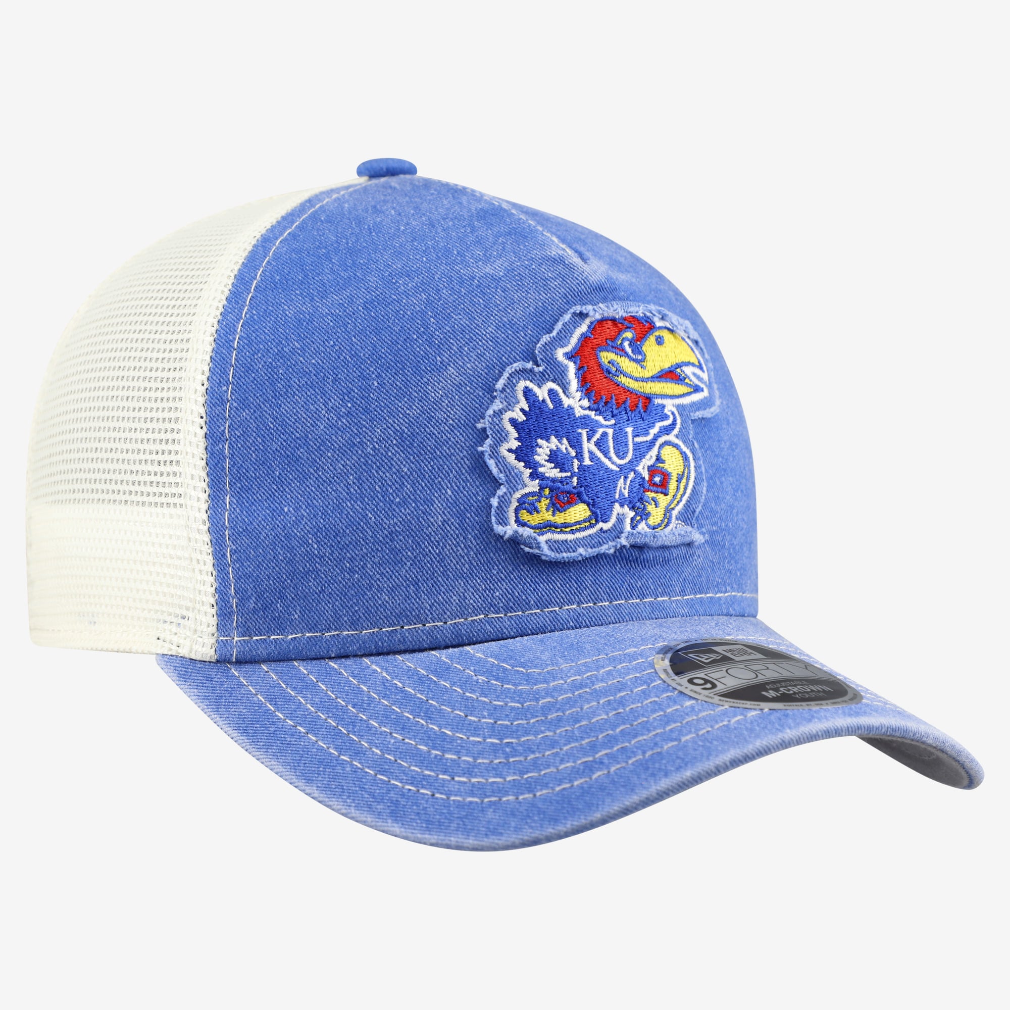 Casquette trucker rétro ajustable New Era Royal Kansas Jayhawks 9FORTY A-Frame M-Crown pour jeunes