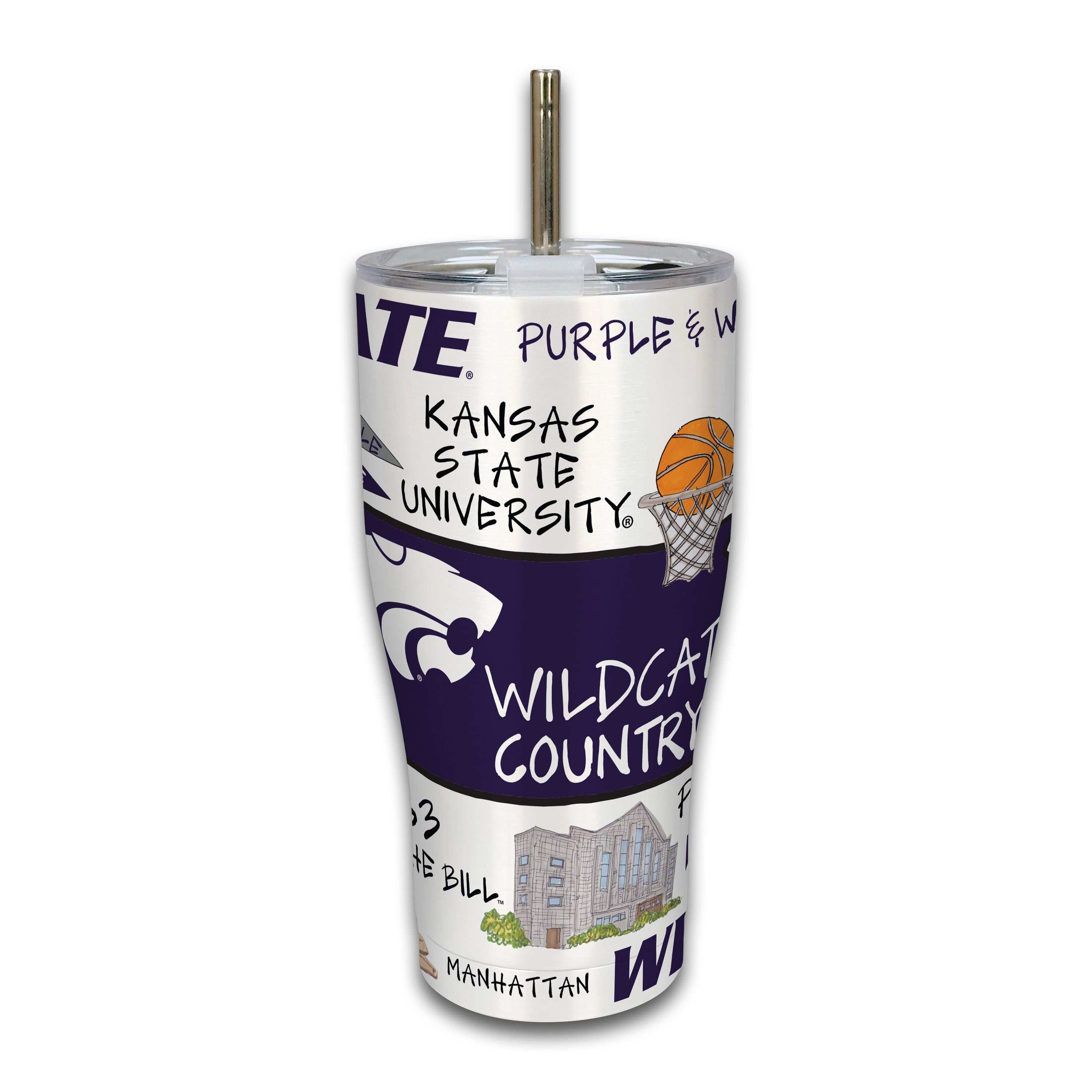 Gobelet isotherme en métal Kansas State Wildcats de 887 ml (30 oz) avec icône