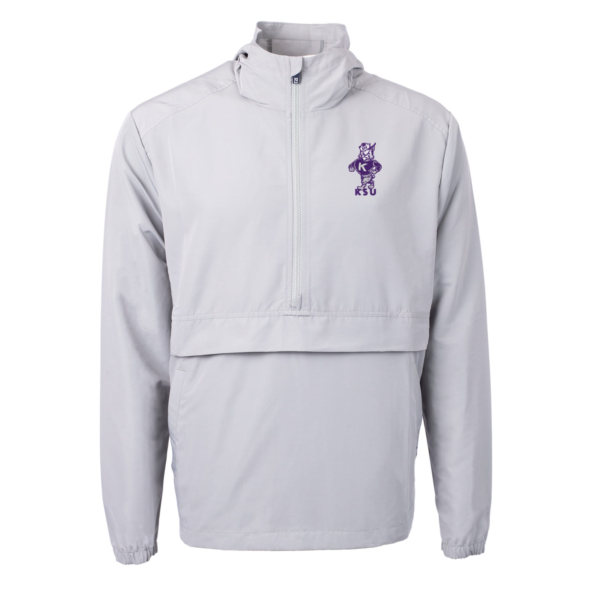 Men's Cutter & Buck Gray Kansas State Wildcats Vault Charter Eco Recycled Half-Zip Anorak Jacket