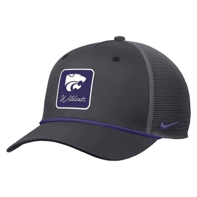  Kansas State Wildcats Nike Primetime Logo Script Rise Rope Trucker Adjustable Hat - Anthracite