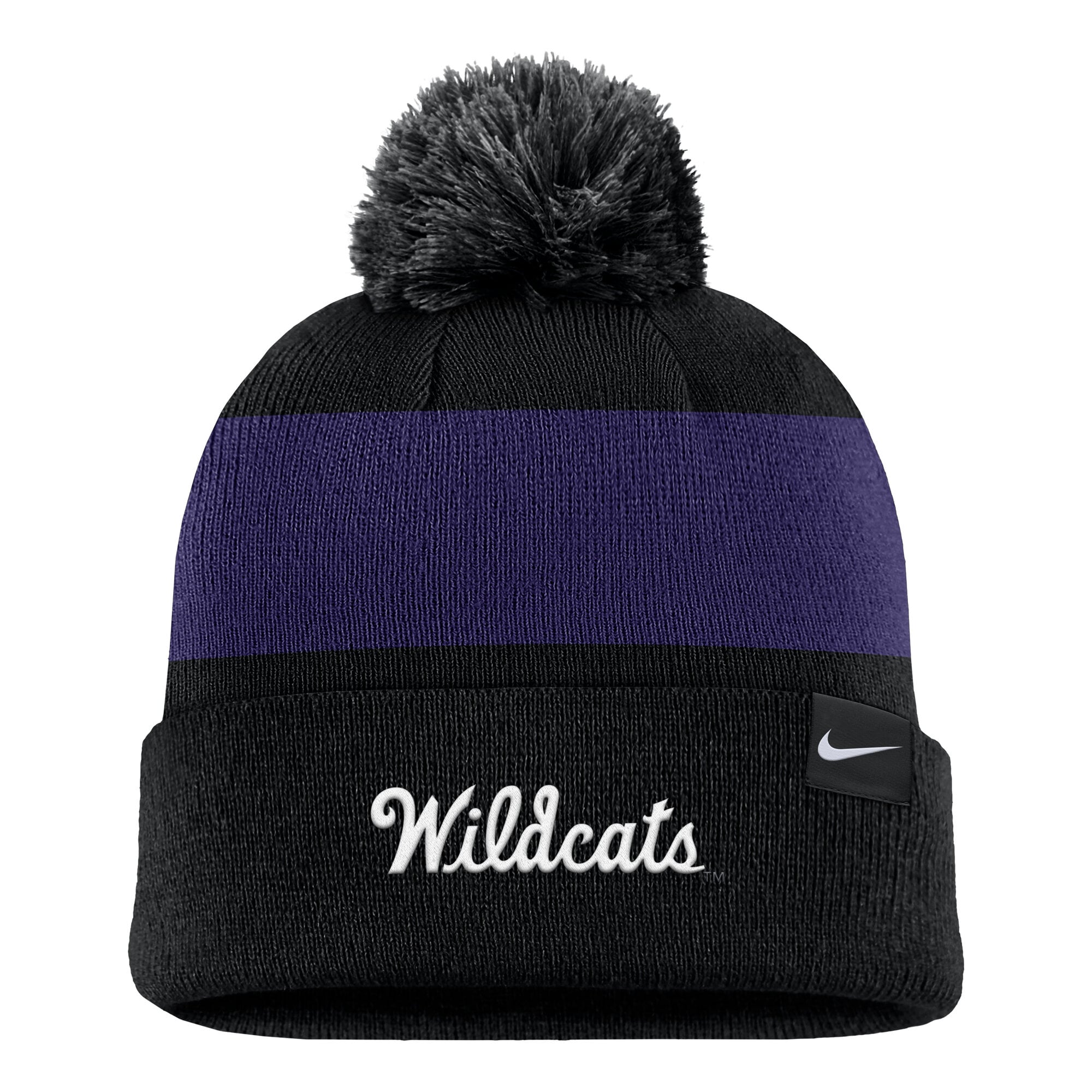 Bonnet à rayures et logo Nike Kansas State Wildcats Primetime pour homme, noir, avec pompon