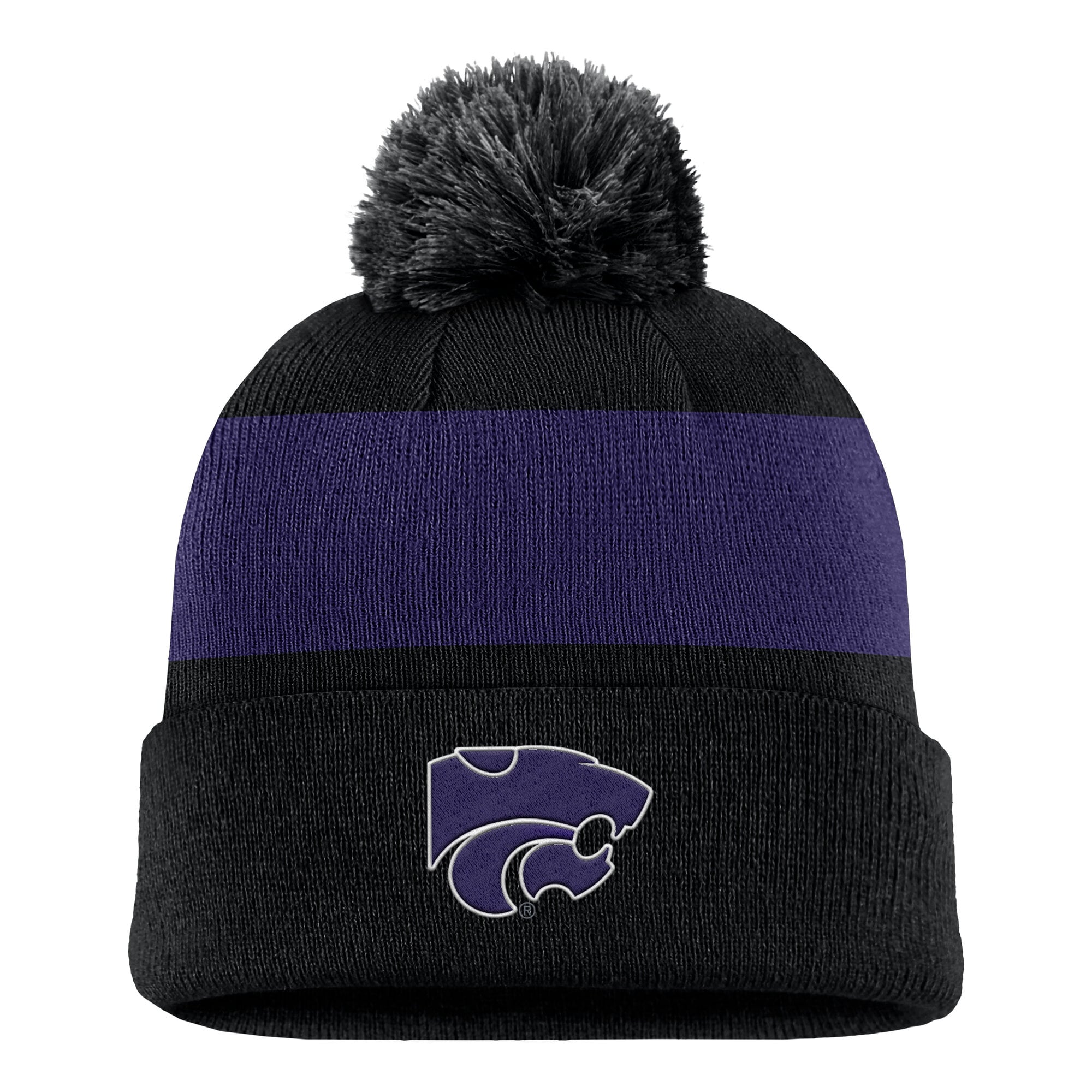 Bonnet à rayures et logo Nike Kansas State Wildcats Primetime pour homme, noir, avec pompon