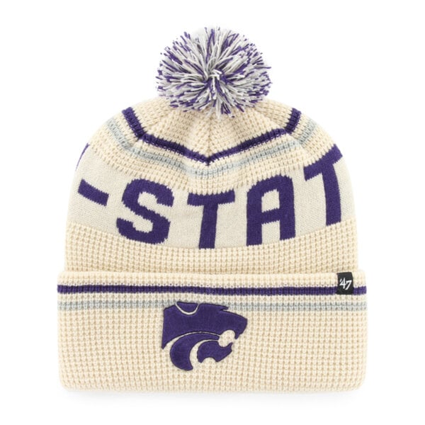 Bonnet unisexe '47 crème Kansas State Wildcats en maille gaufrée à revers avec pompon