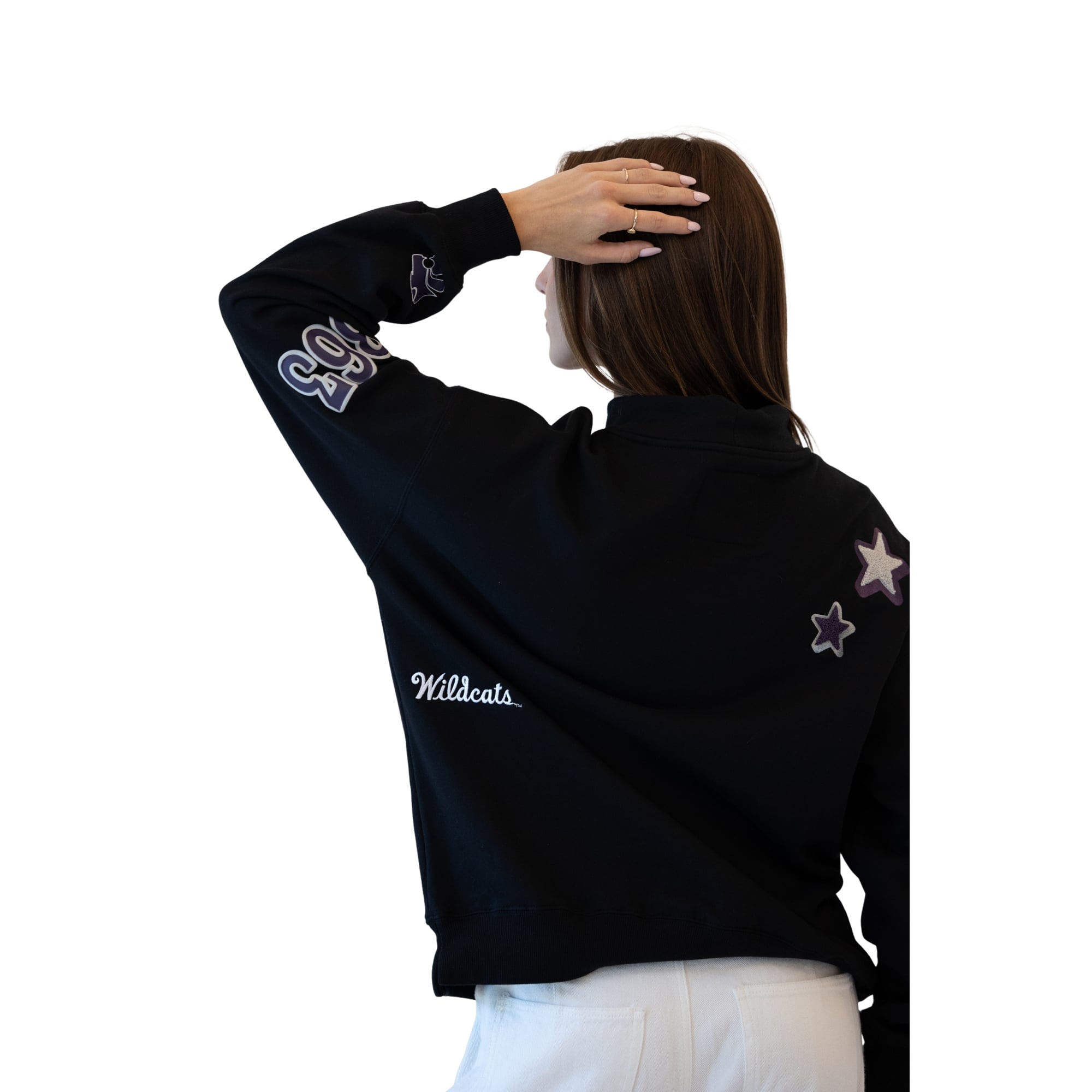 Sweat-shirt à col montant noir écusson Kansas State Wildcats pour femmes, idéal les jours de match