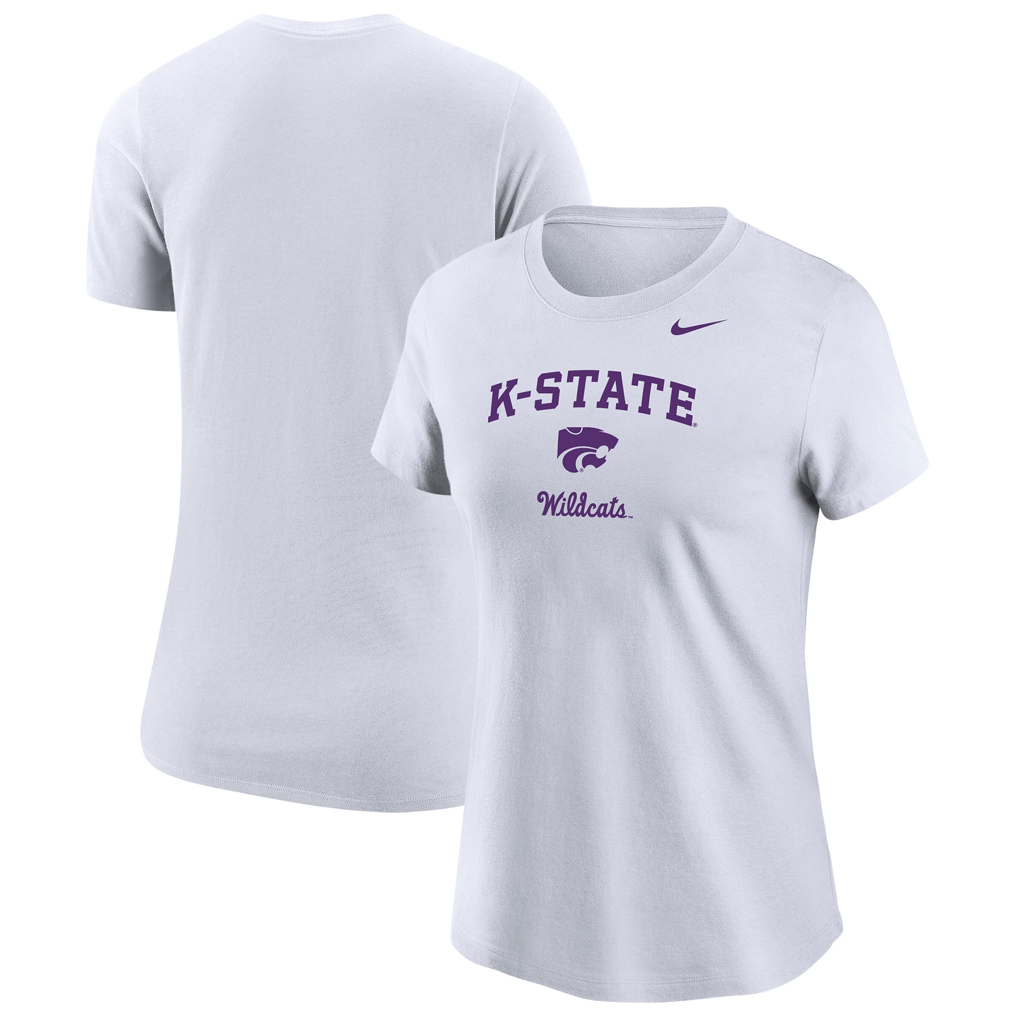 T-shirt Nike blanc pour femmes, motif principal des Kansas State Wildcats