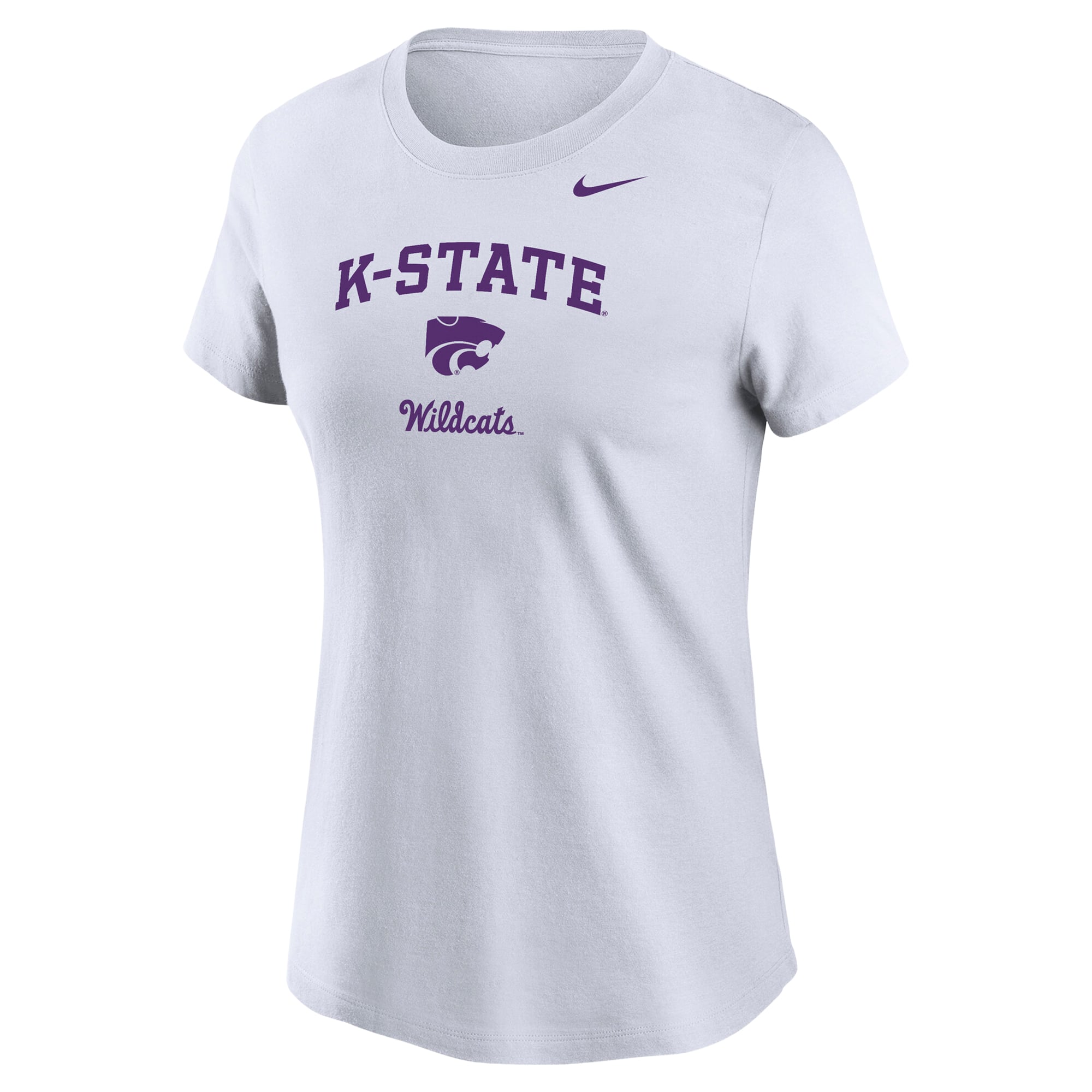 T-shirt Nike blanc pour femmes, motif principal des Kansas State Wildcats