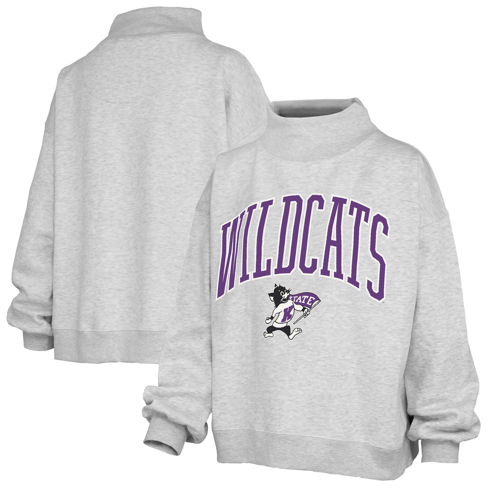 Women's Pressbox  Ash Kansas State Wildcats Oversized Slogan Fleece Mock Neck Sweatshirt