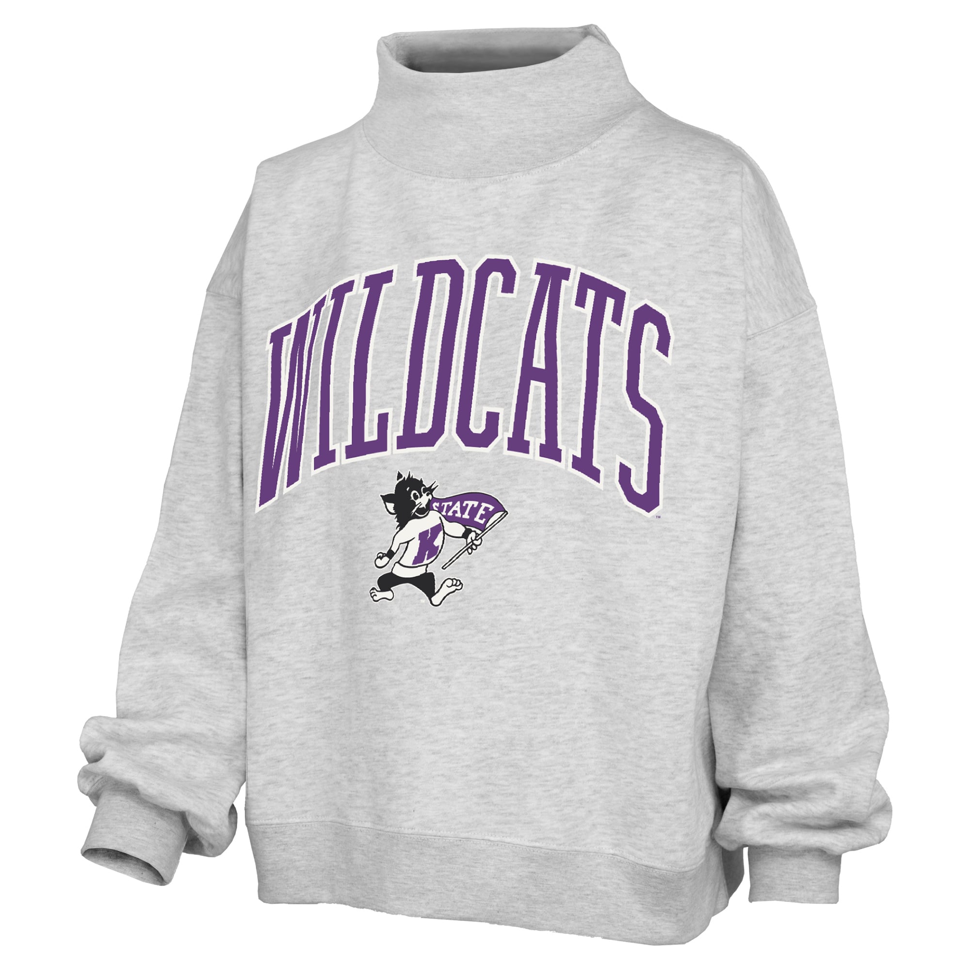 Women's Pressbox  Ash Kansas State Wildcats Oversized Slogan Fleece Mock Neck Sweatshirt