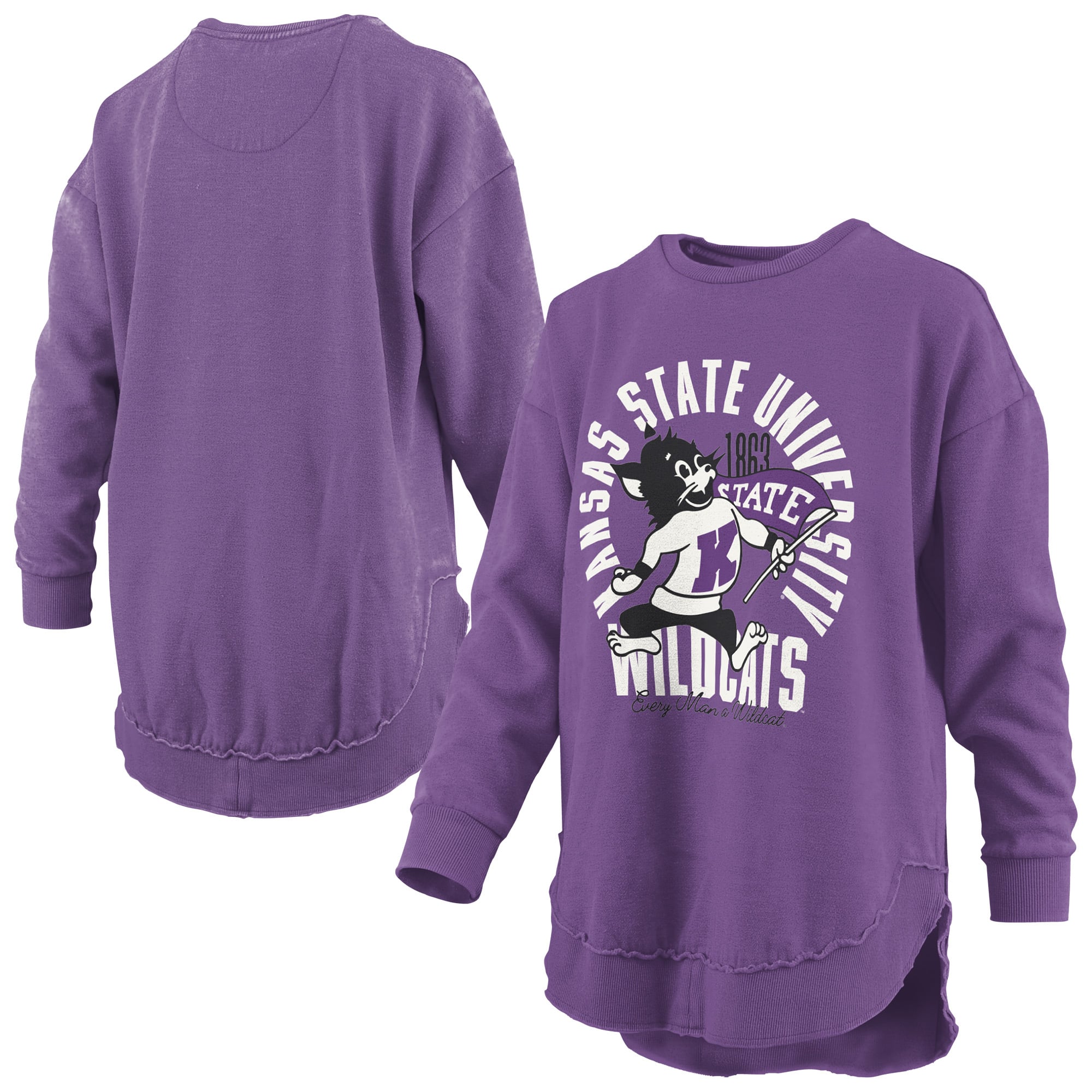 Sweat-shirt à col rond Pressbox violet pour femmes, modèle Blitz des Kansas State Wildcats.
