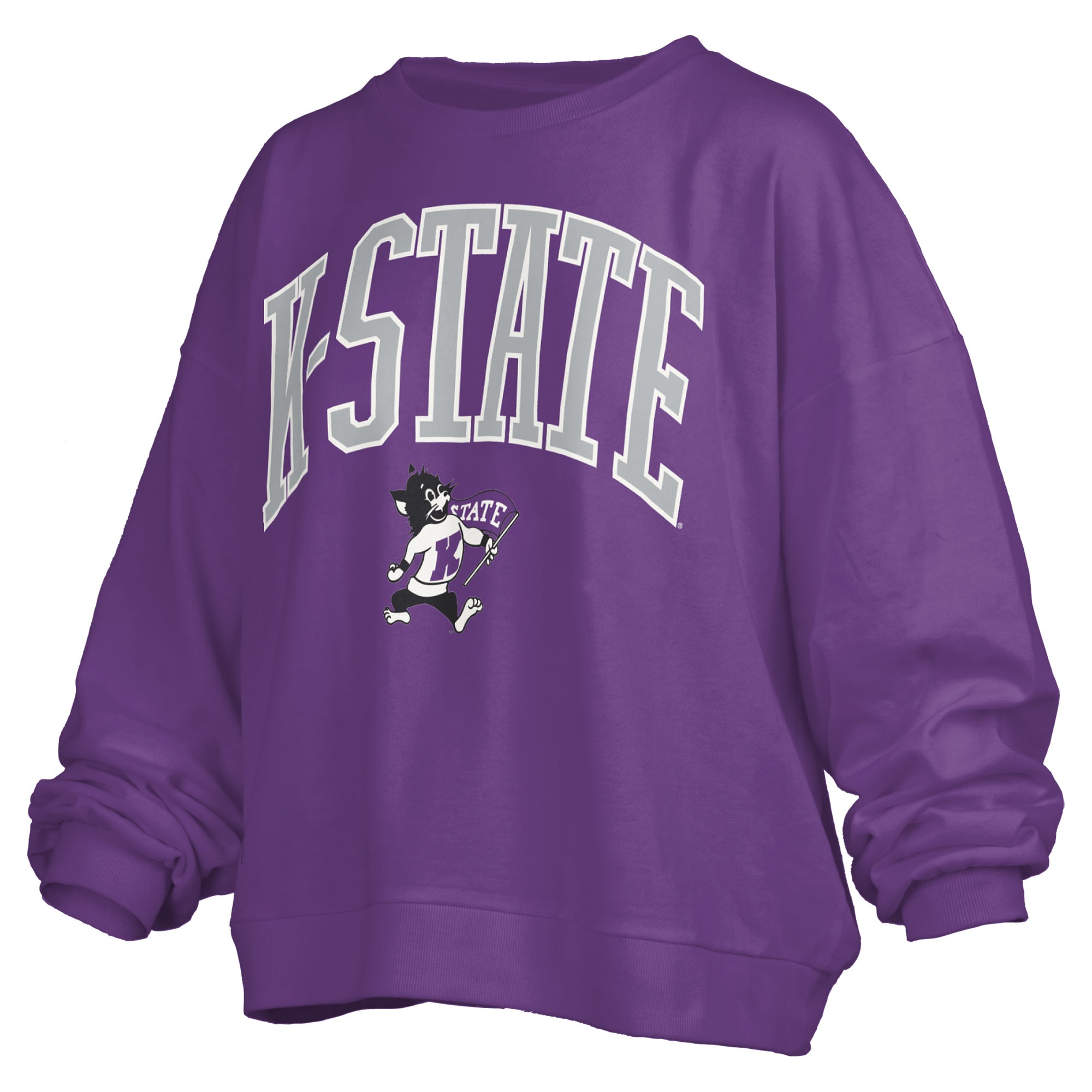 Women's Pressbox Purple Kansas State Wildcats Oversized Janise Arch Over Logo Fleece Sweatshirt