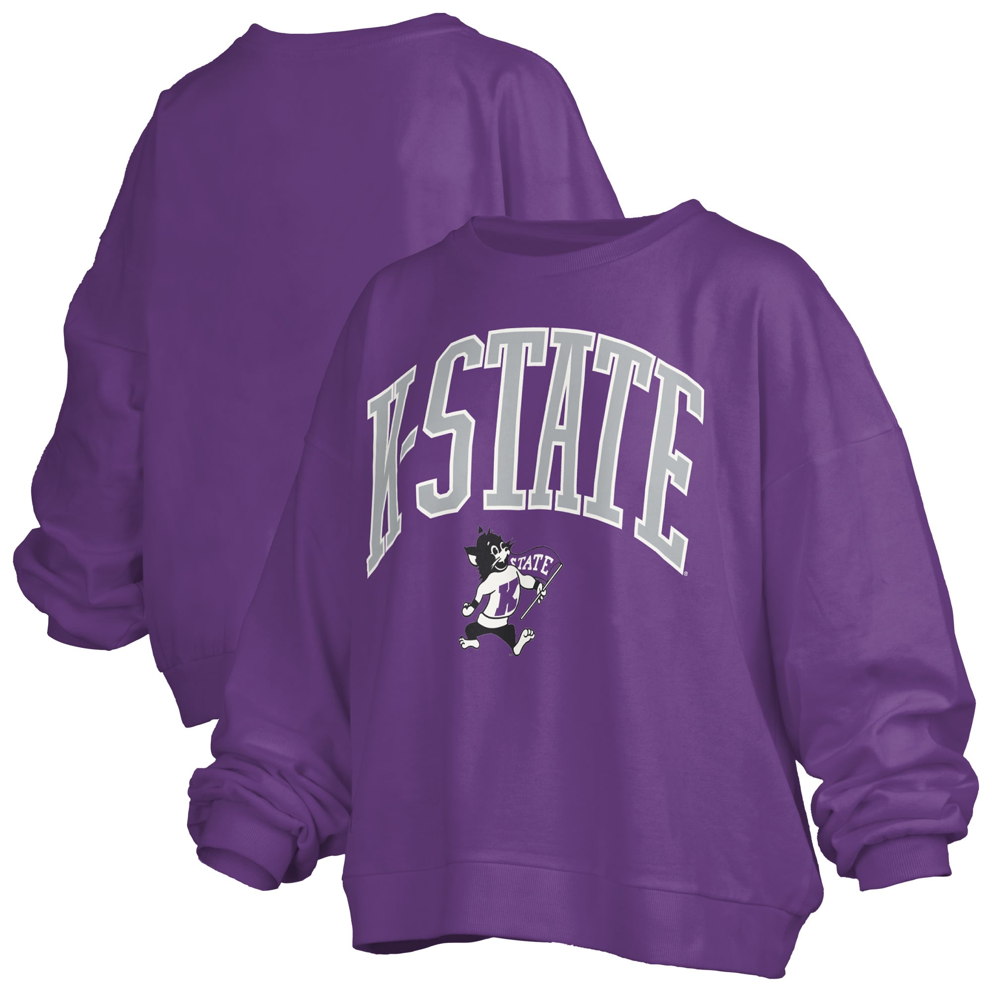 Women's Pressbox Purple Kansas State Wildcats Oversized Janise Arch Over Logo Fleece Sweatshirt