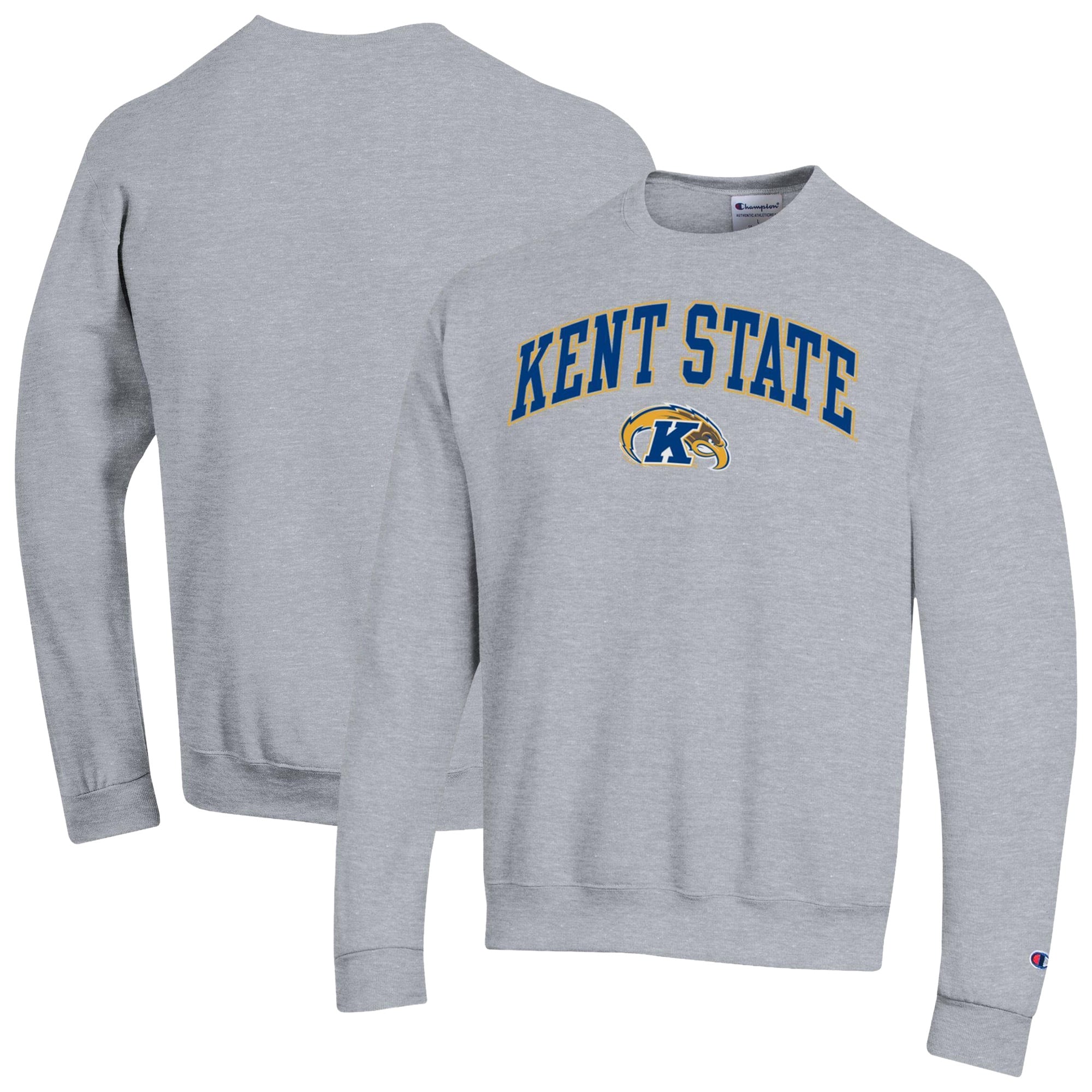 Sweat-shirt Champion pour homme, gris chiné, Kent State Golden Flashes Arch Powerblend
