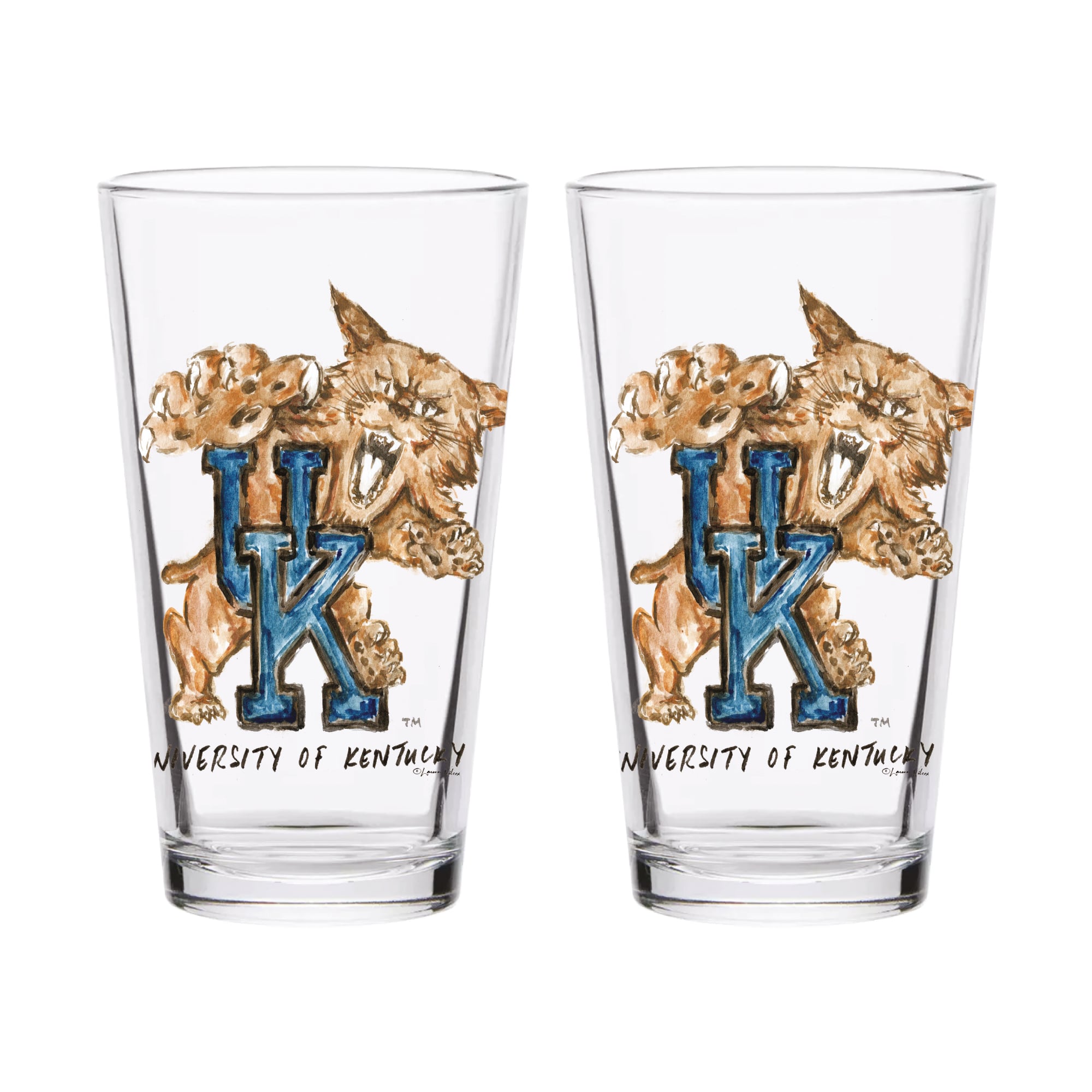 Ensemble de 2 verres à bière à l'effigie de la mascotte Laura Wilcox, les Wildcats du Kentucky d'Indigo Falls
