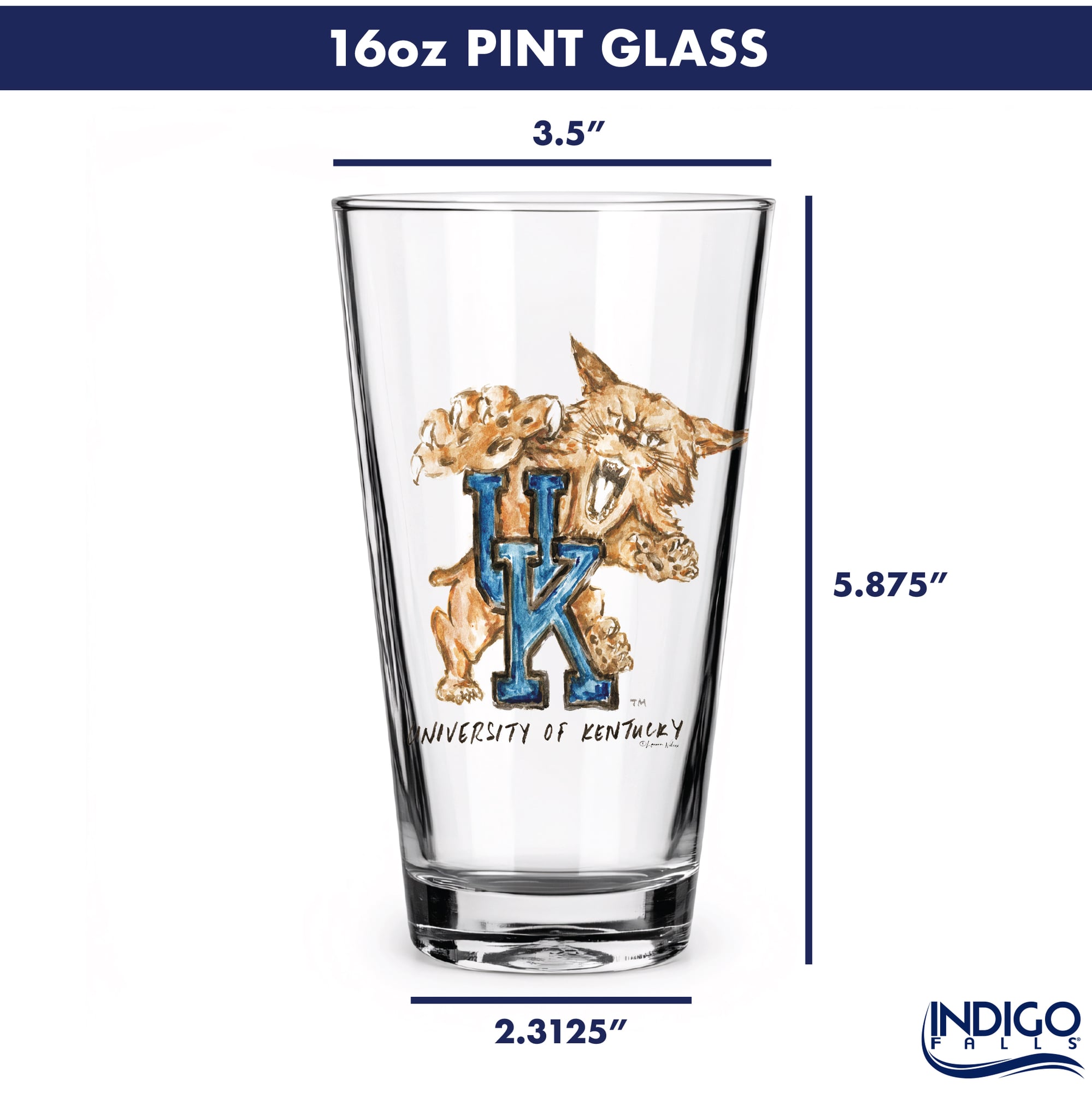 Ensemble de 2 verres à bière à l'effigie de la mascotte Laura Wilcox, les Wildcats du Kentucky d'Indigo Falls