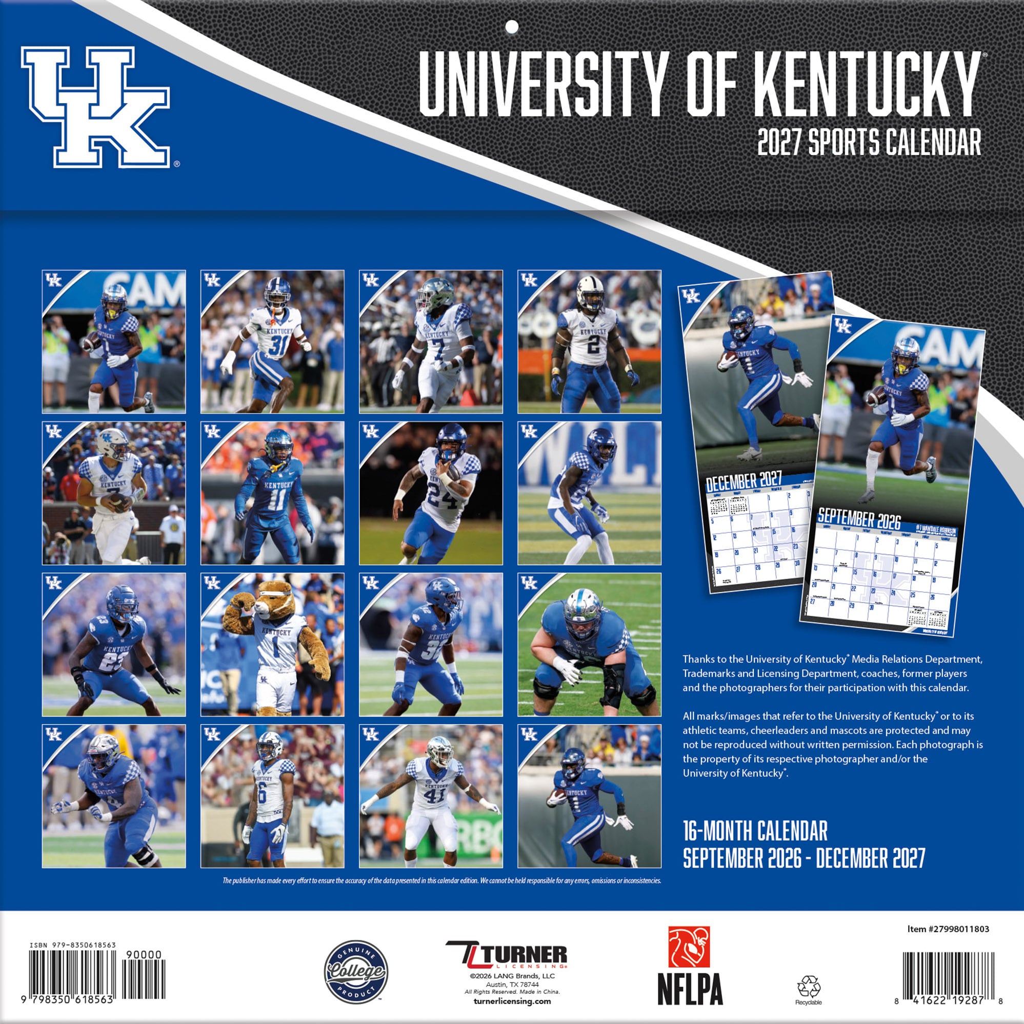 Kentucky Wildcats 2027 12” x 12” Team Wall Calendar
