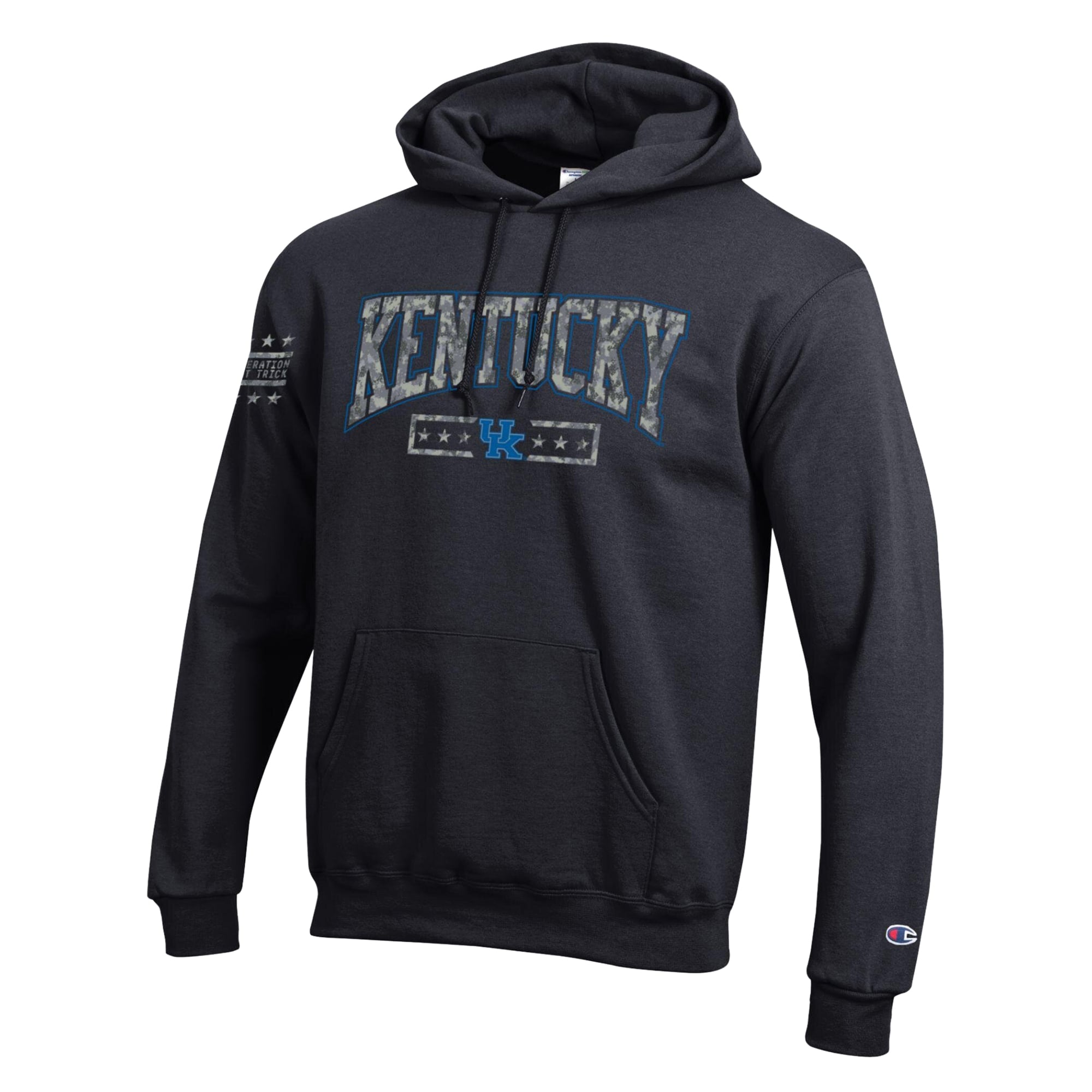 Sweat à capuche en polaire Powerblend Champion Black Kentucky Wildcats Operation Hat Trick Camo Script pour homme